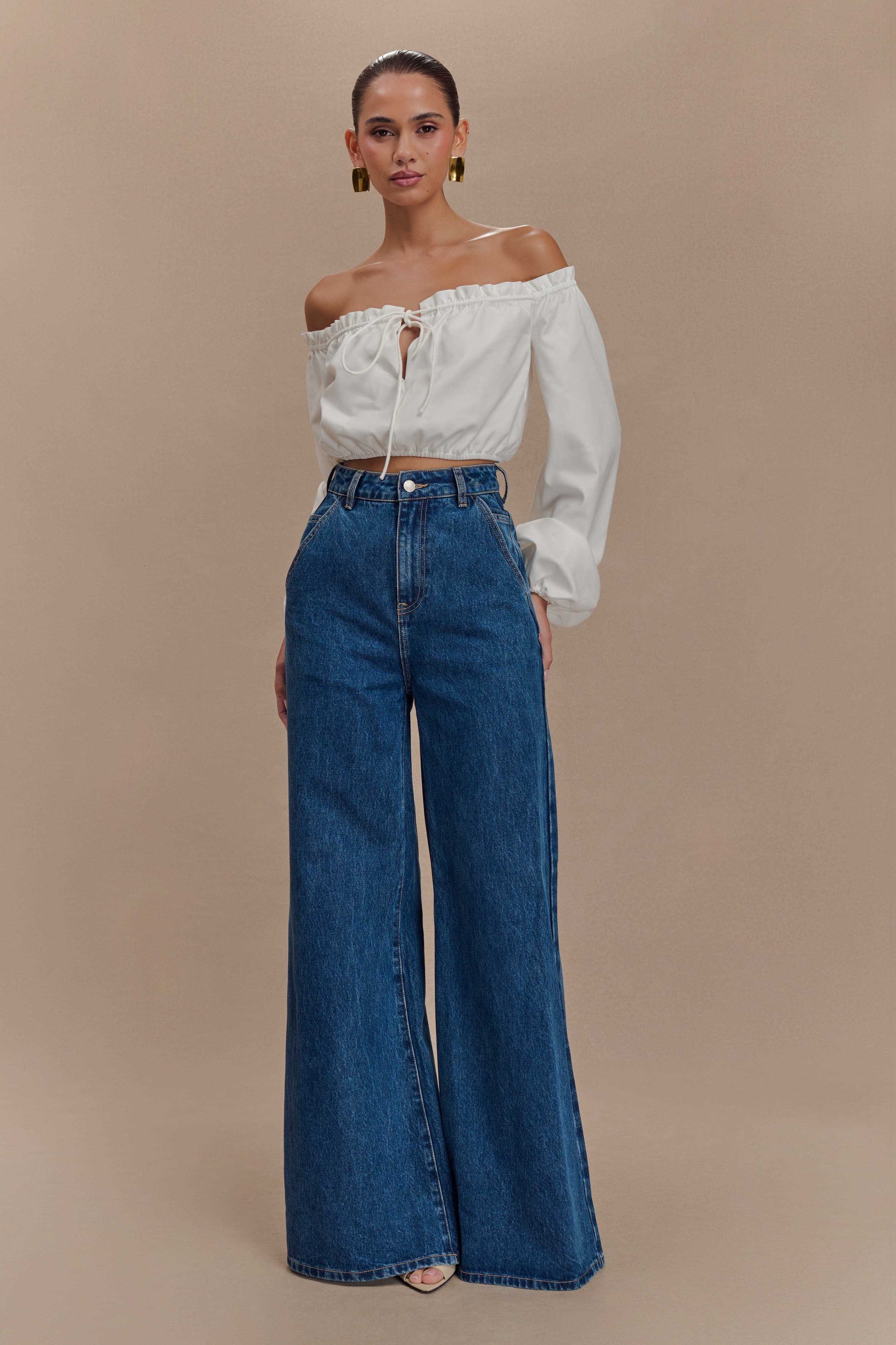 Salome Off Shoulder Crop Top - White