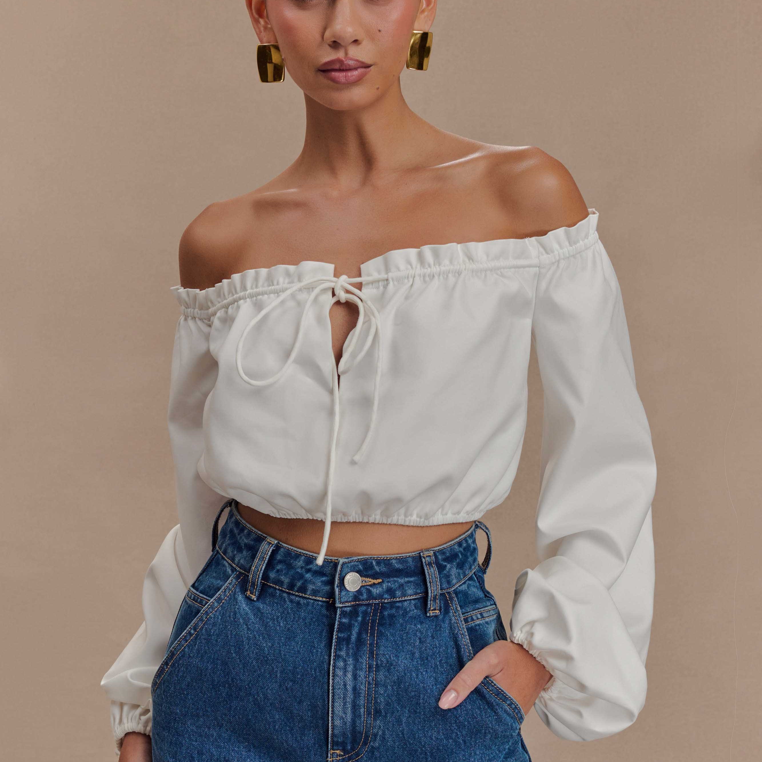 Salome Off Shoulder Crop Top - White