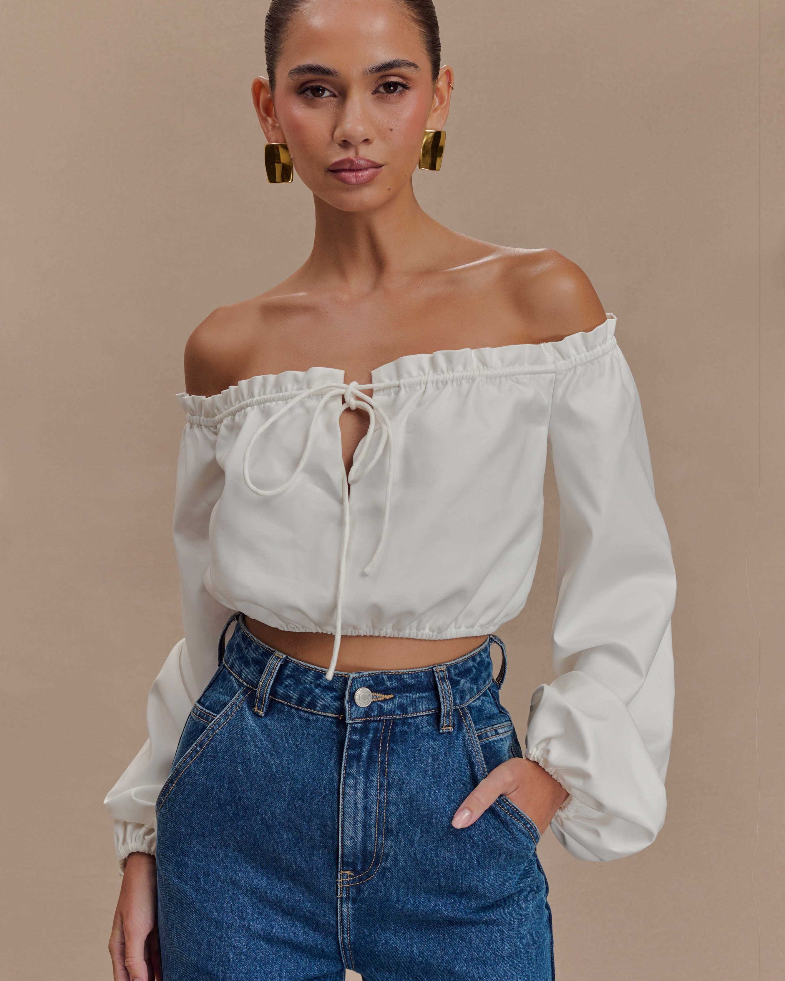 Salome Off Shoulder Crop Top - White