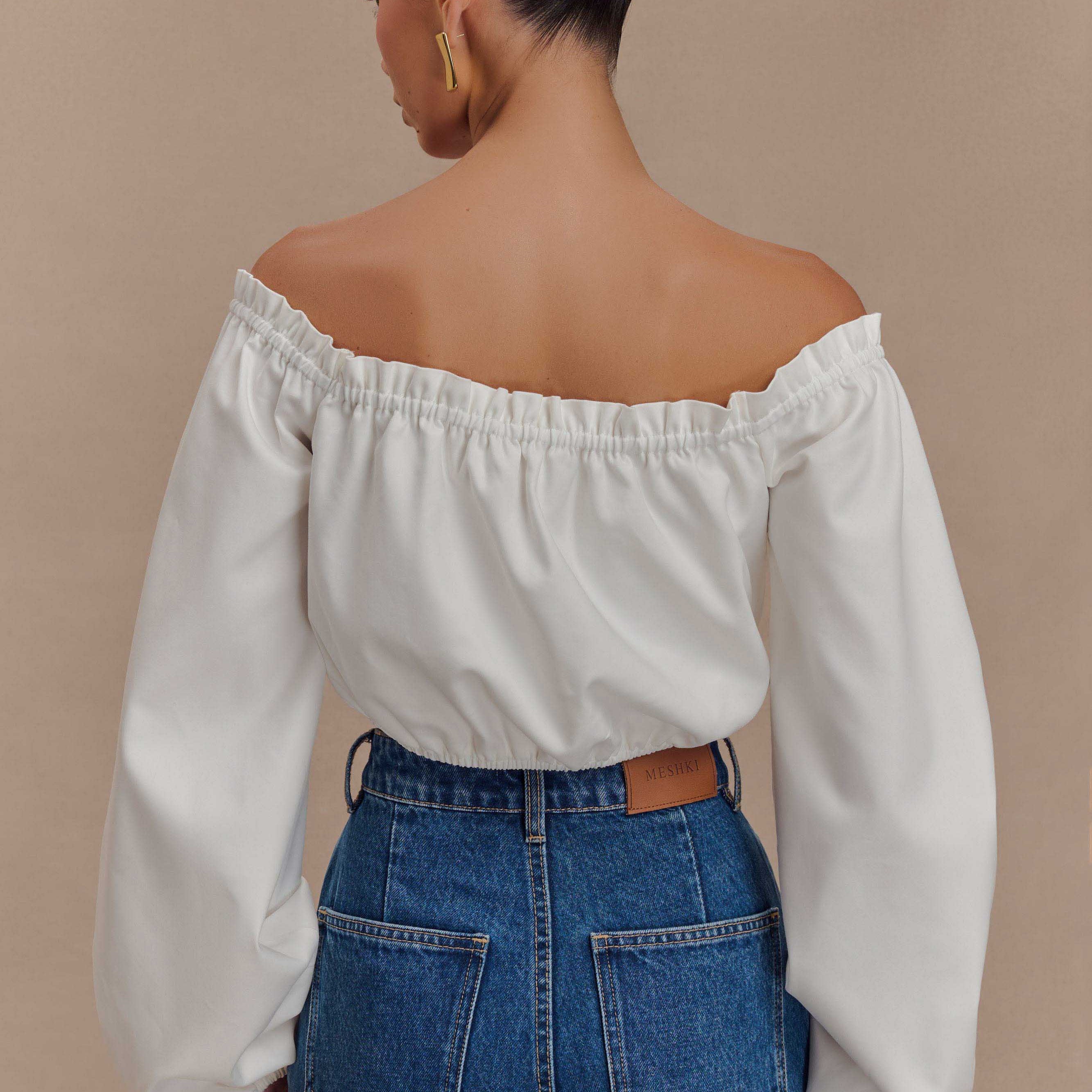 Salome Off Shoulder Crop Top - White