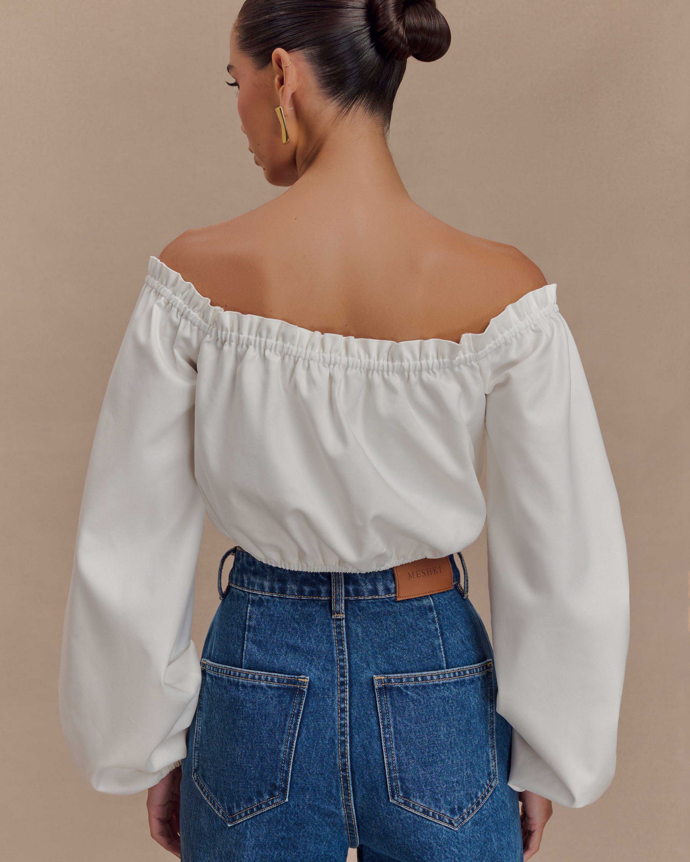 Salome Off Shoulder Crop Top - White