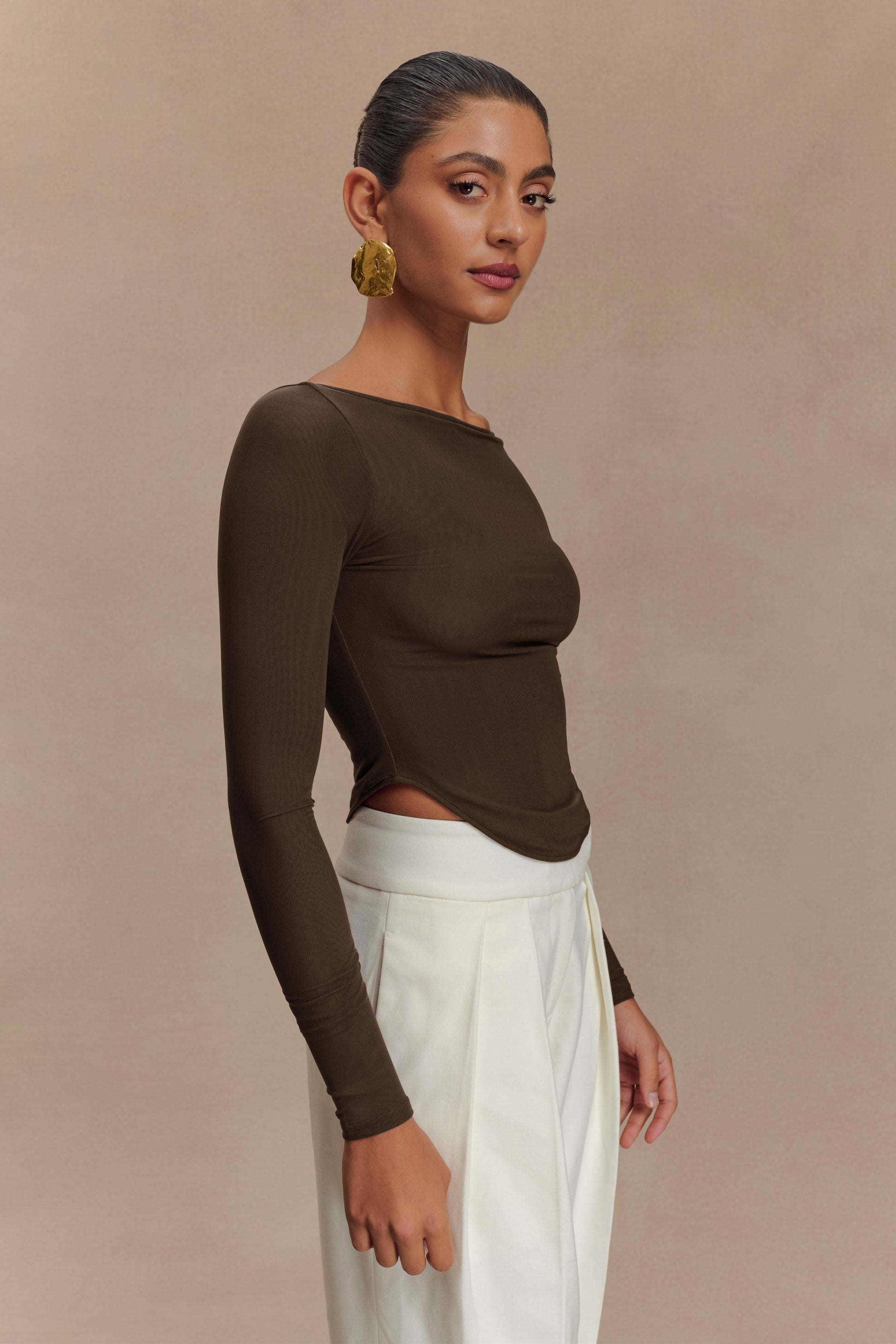 Colette Boat Neck Mesh Üst