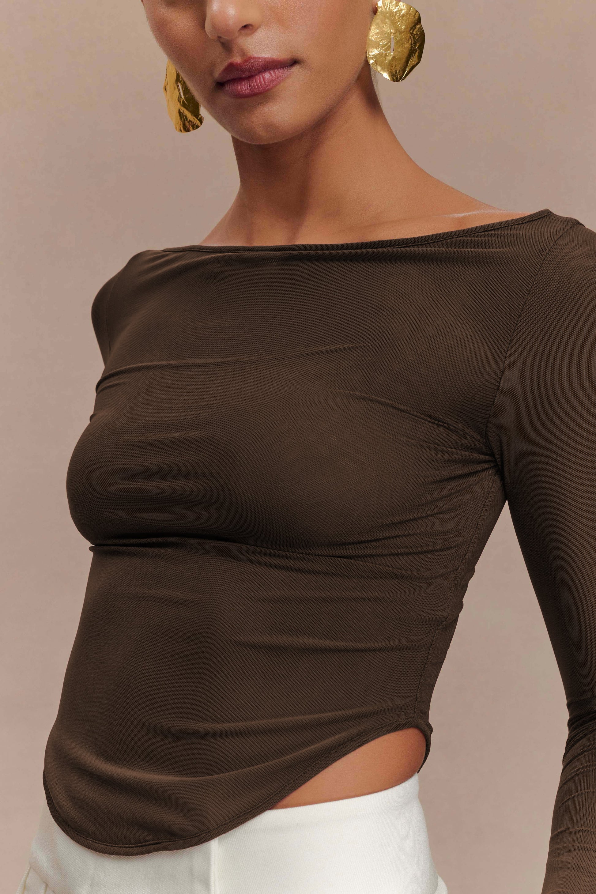 Colette Boat Neck Mesh Üst