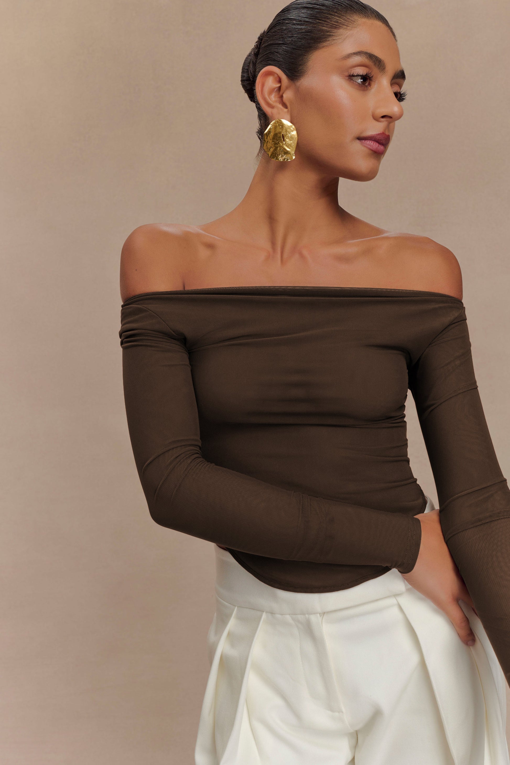 Colette Boat Neck Mesh Üst