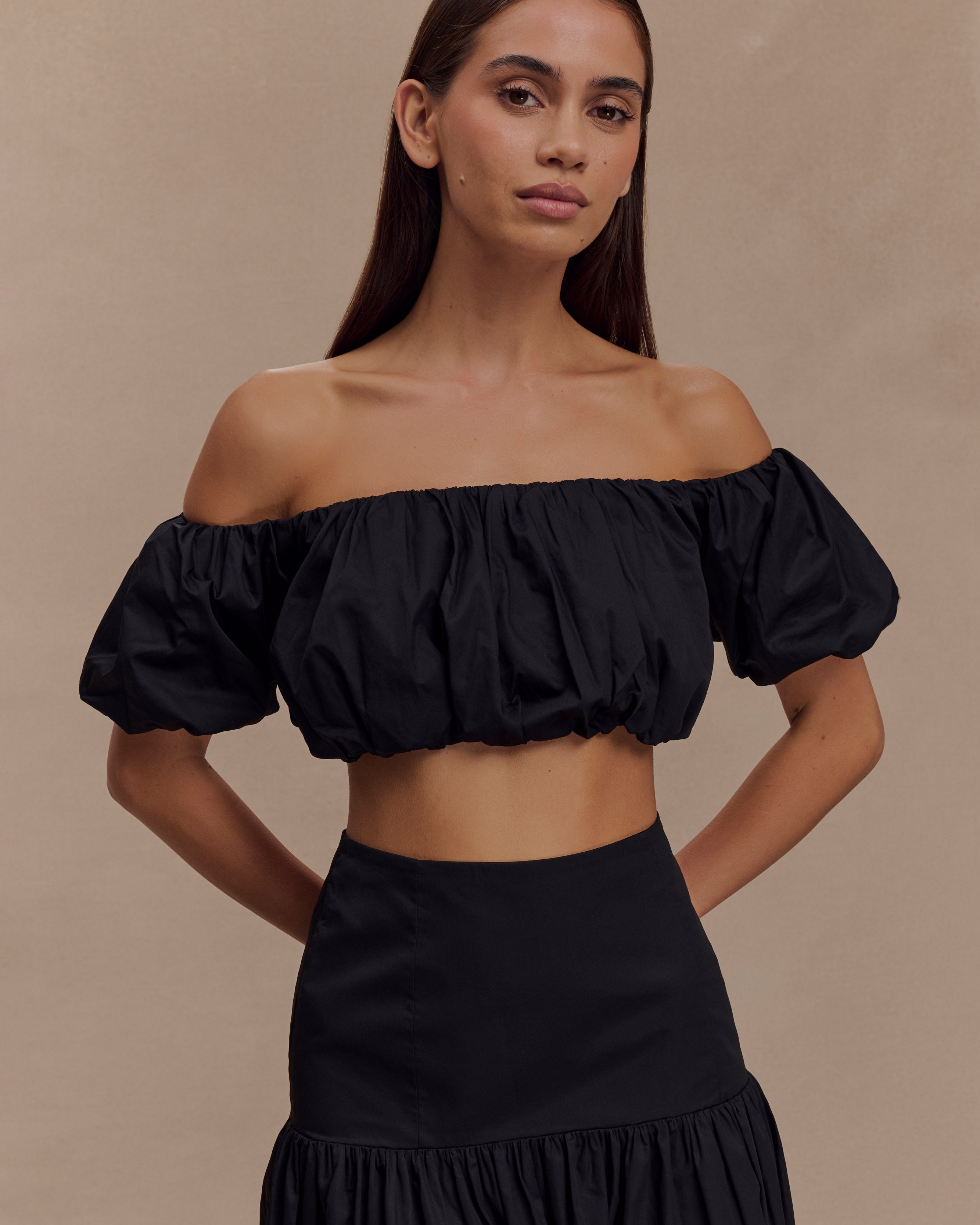 Autumn Off Shoulder Bubble Üst