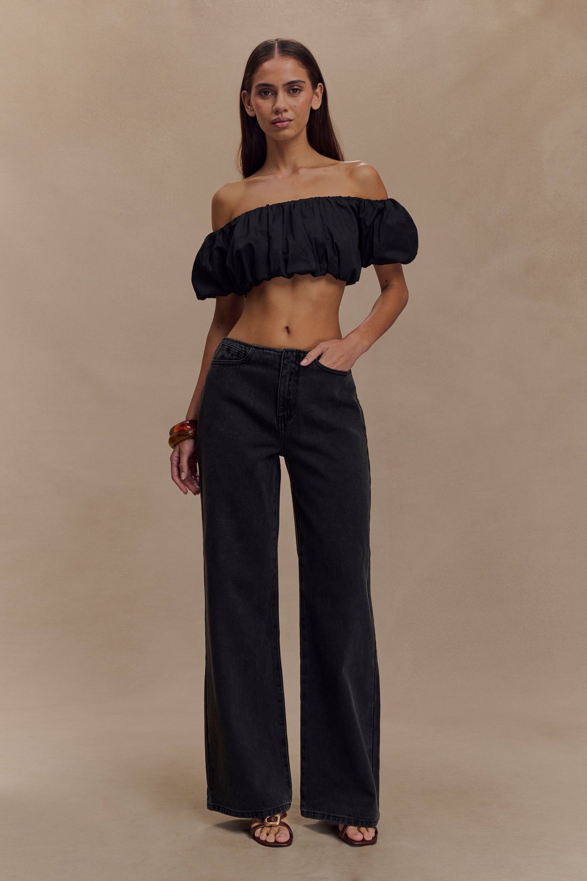 Autumn Off Shoulder Bubble Üst