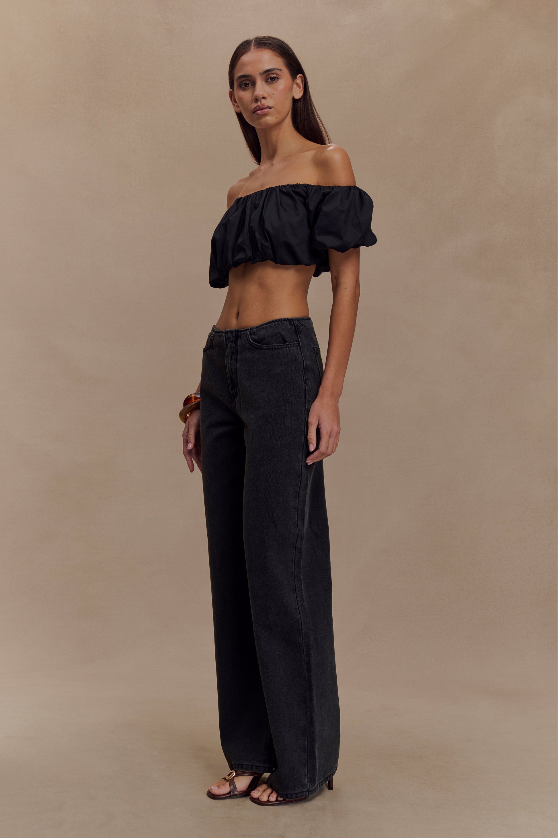 Autumn Off Shoulder Bubble Üst