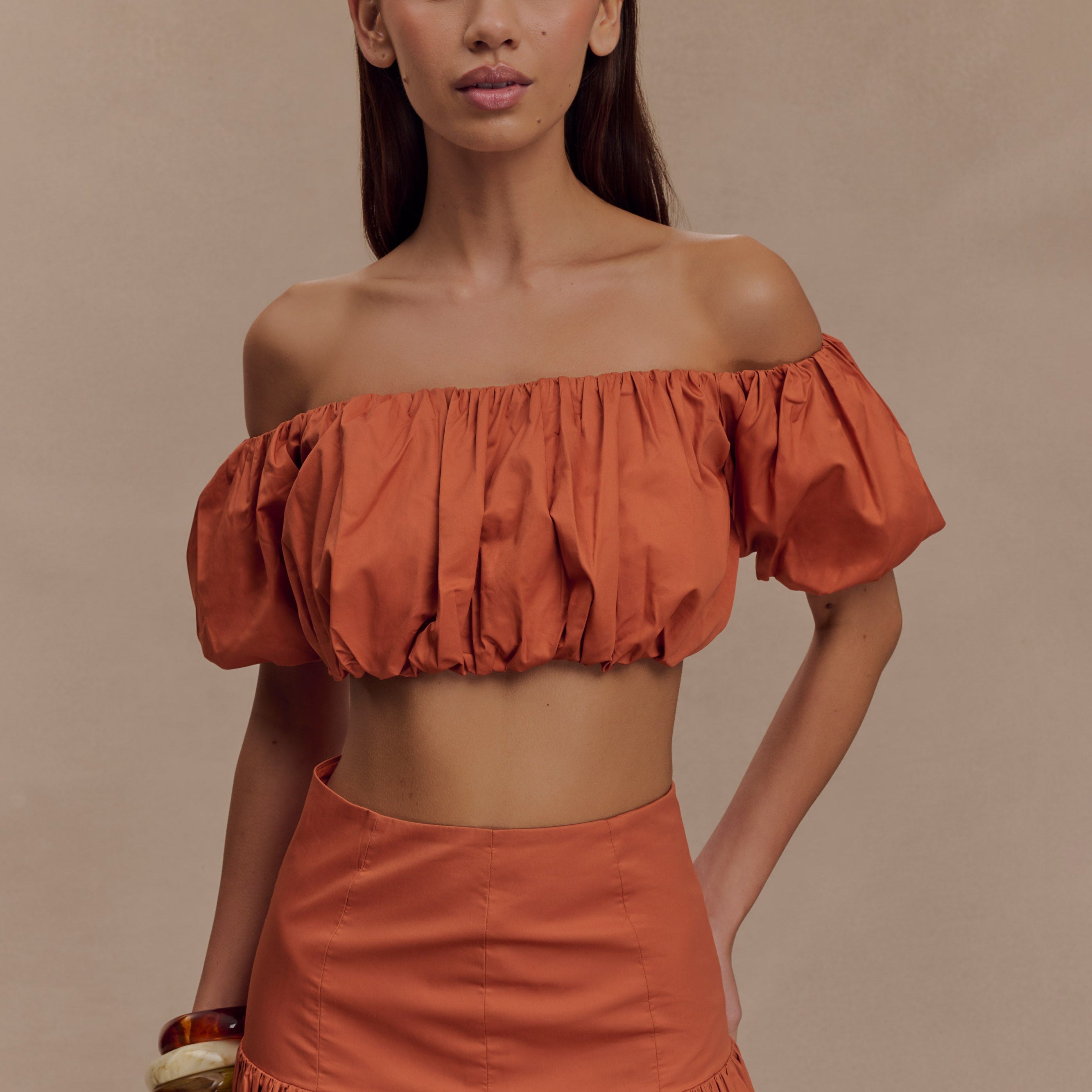 Autumn Off Shoulder Bubble Üst