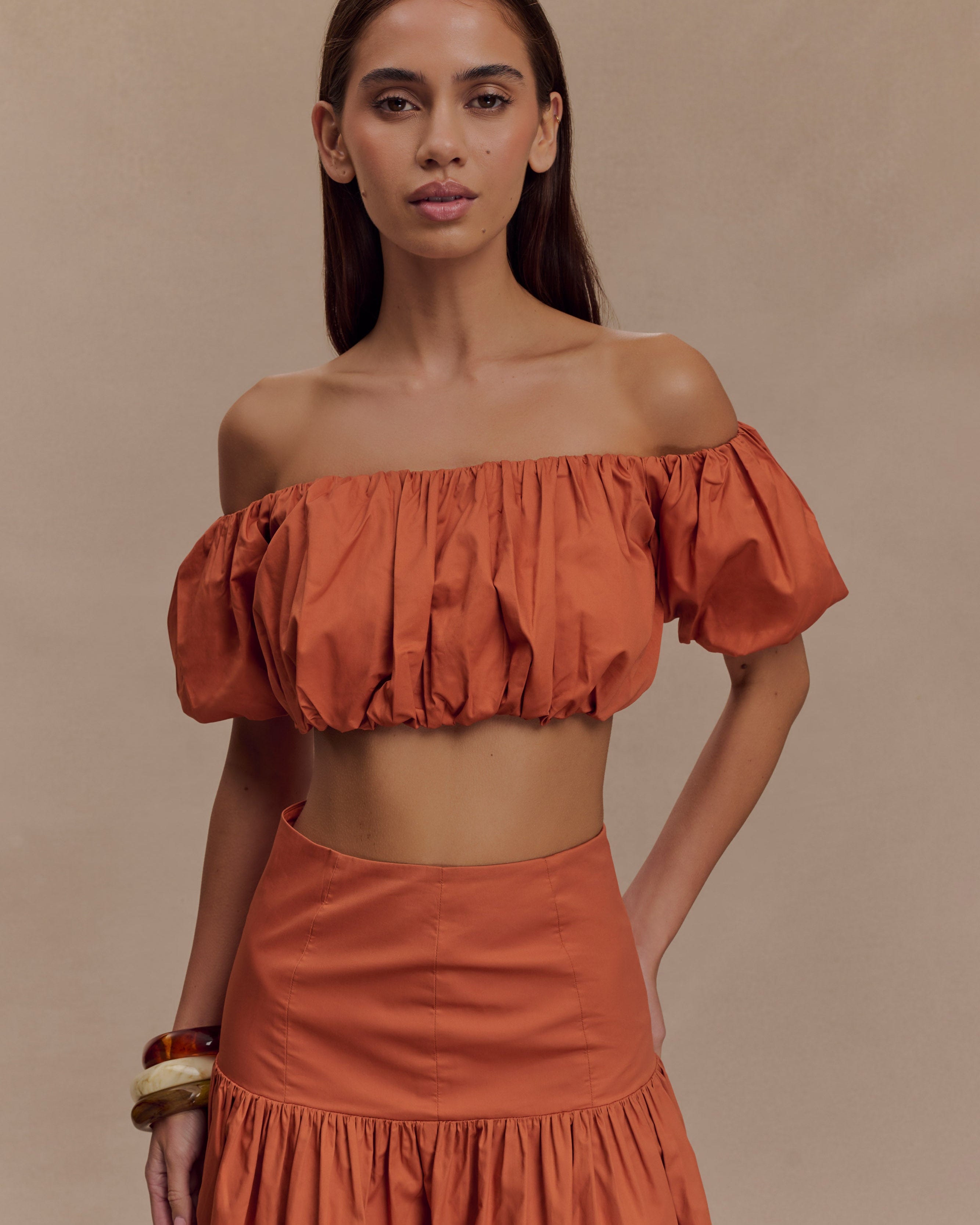 Autumn Off Shoulder Bubble Üst