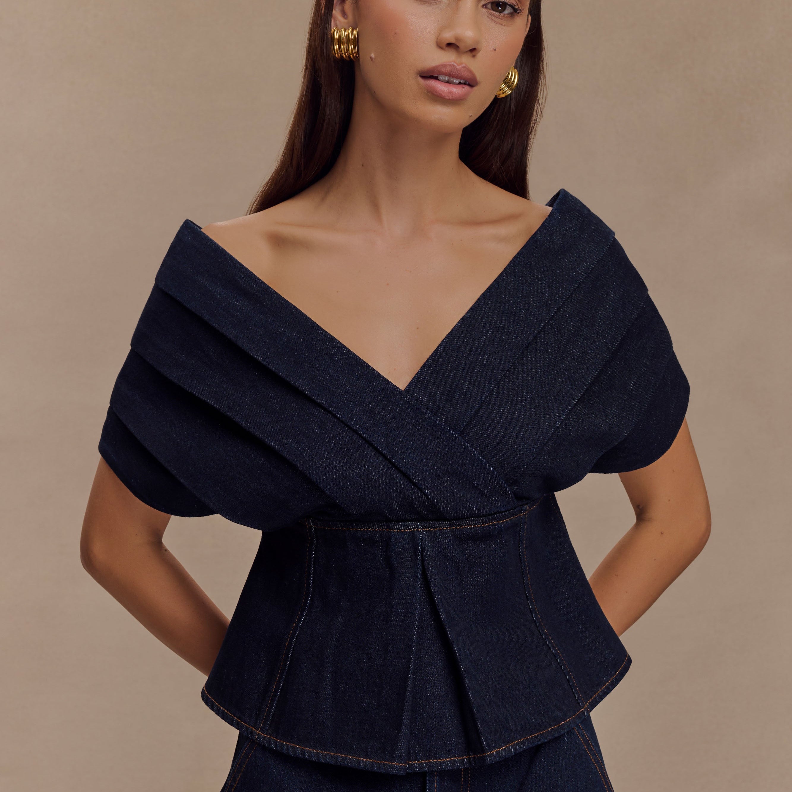 Rayne Off Shoulder Denim Üst