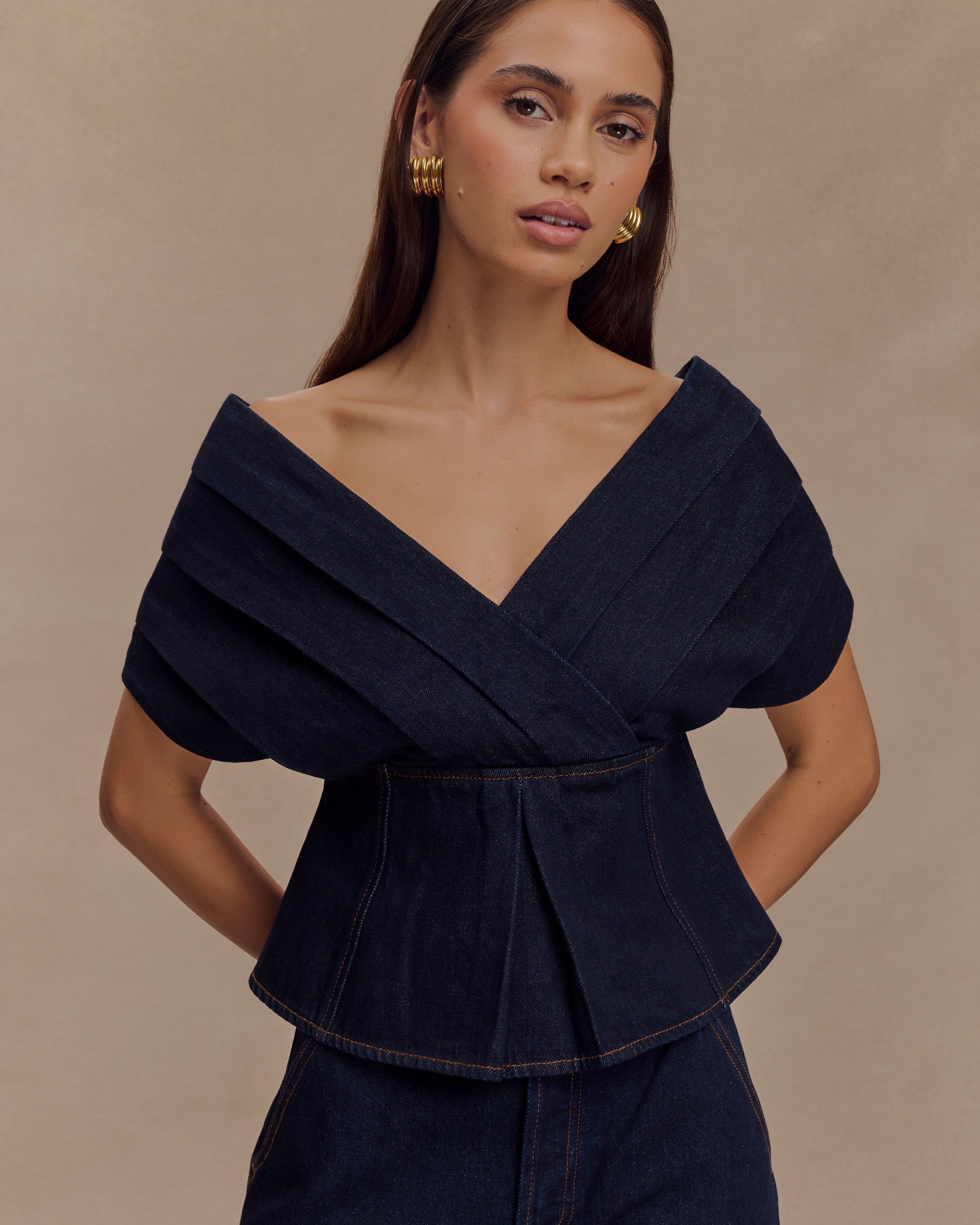 Rayne Off Shoulder Denim Üst