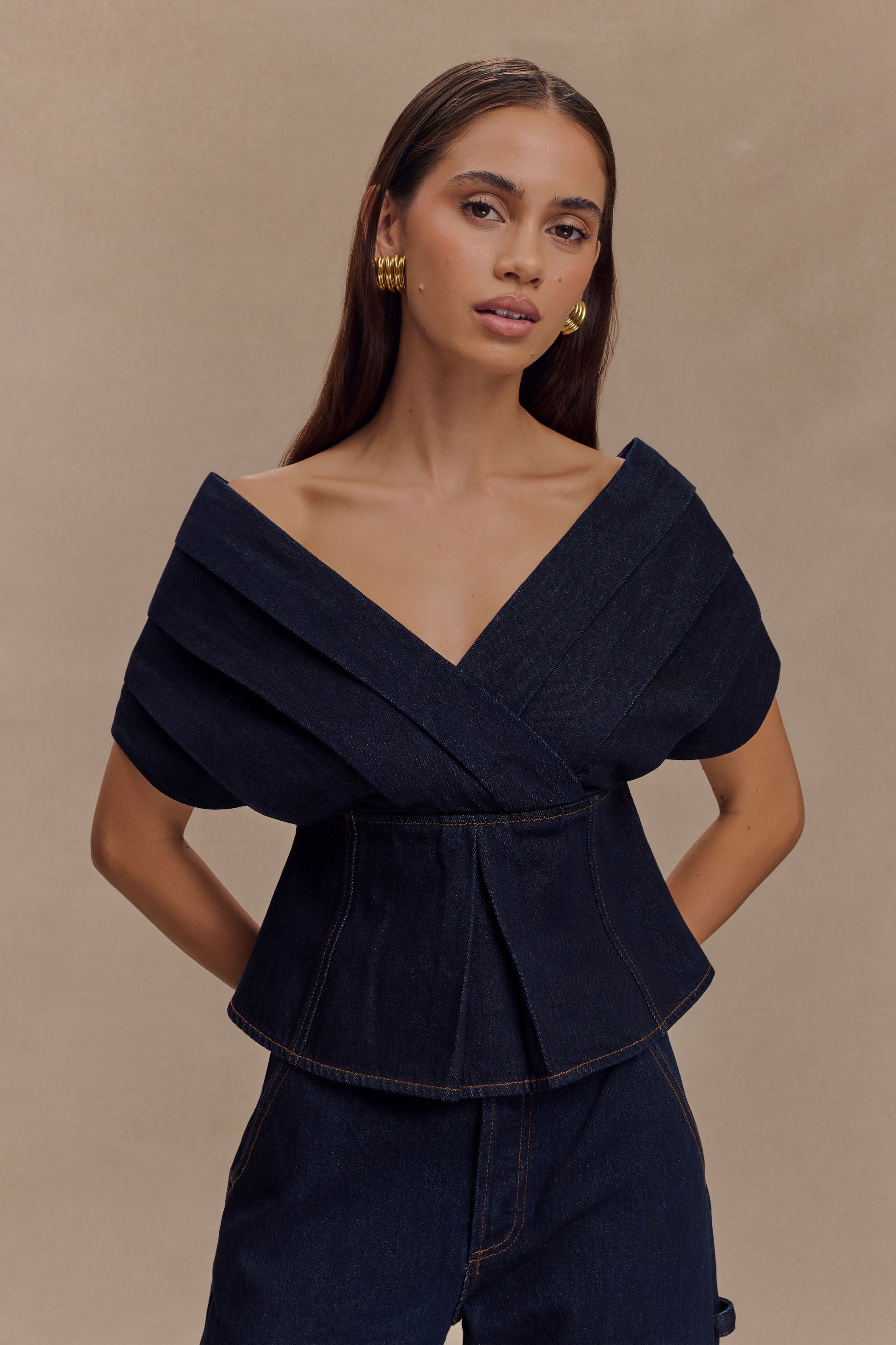 Rayne Off Shoulder Denim Üst