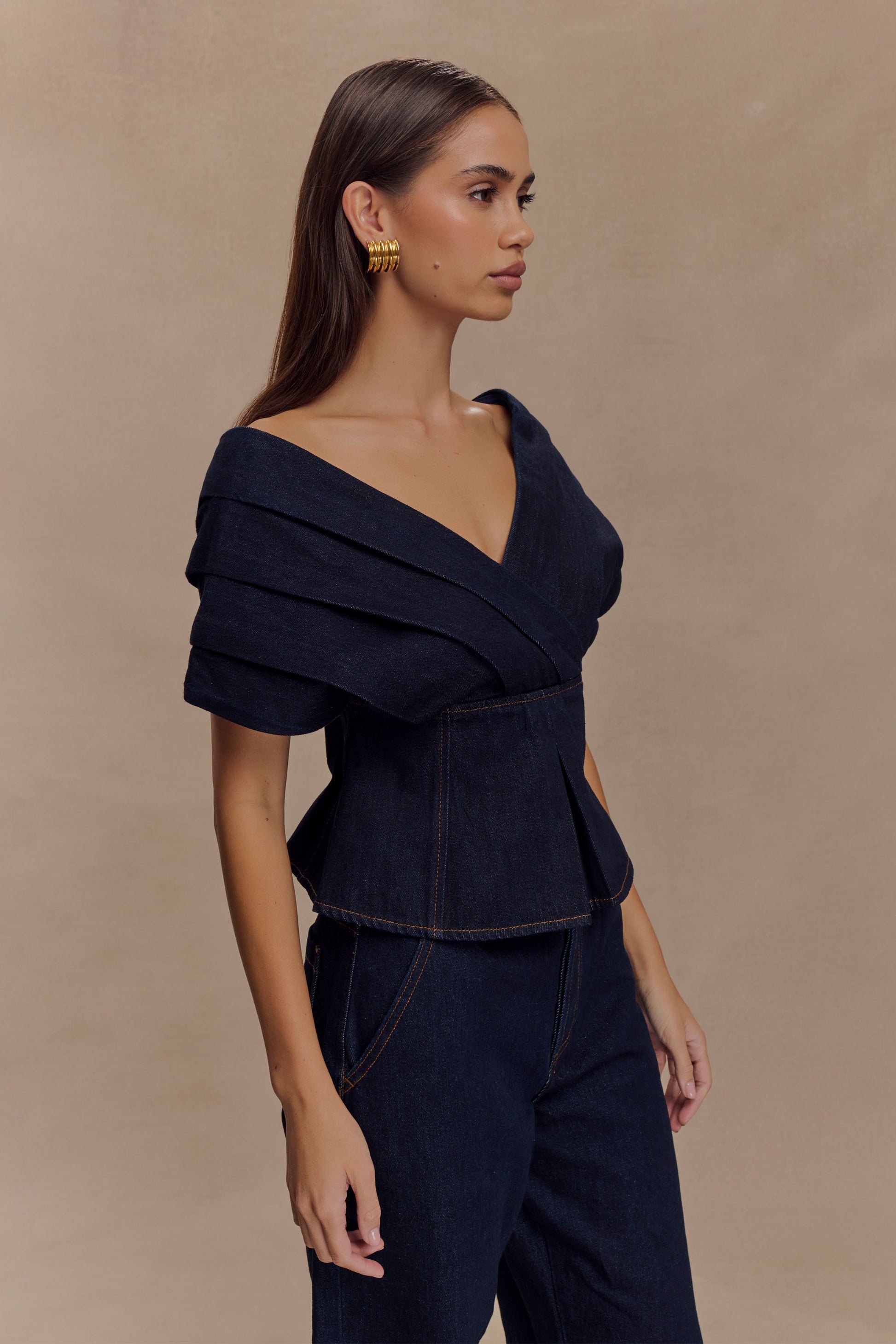 Rayne Off Shoulder Denim Üst