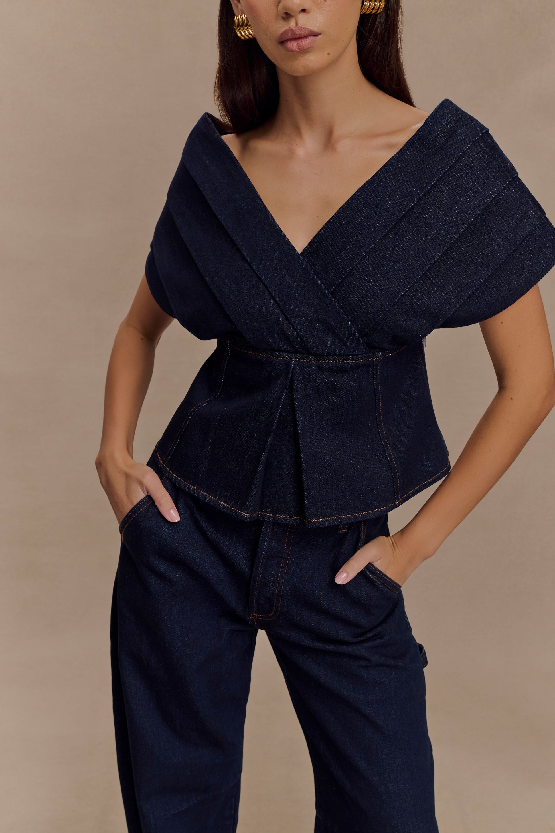 Rayne Off Shoulder Denim Üst
