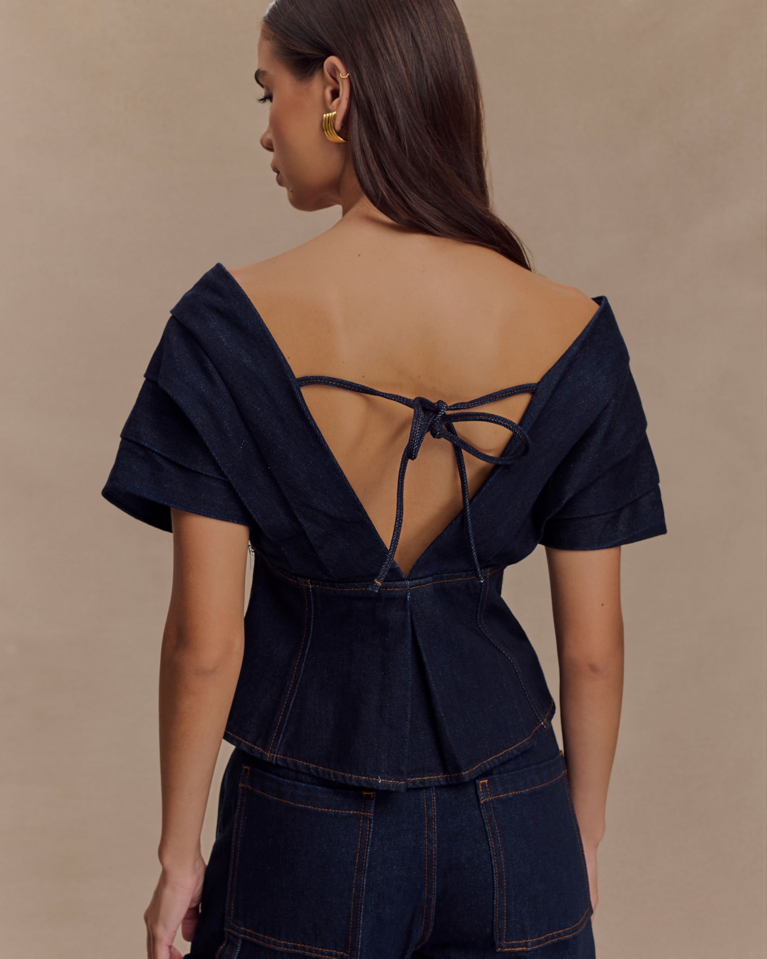 Rayne Off Shoulder Denim Üst