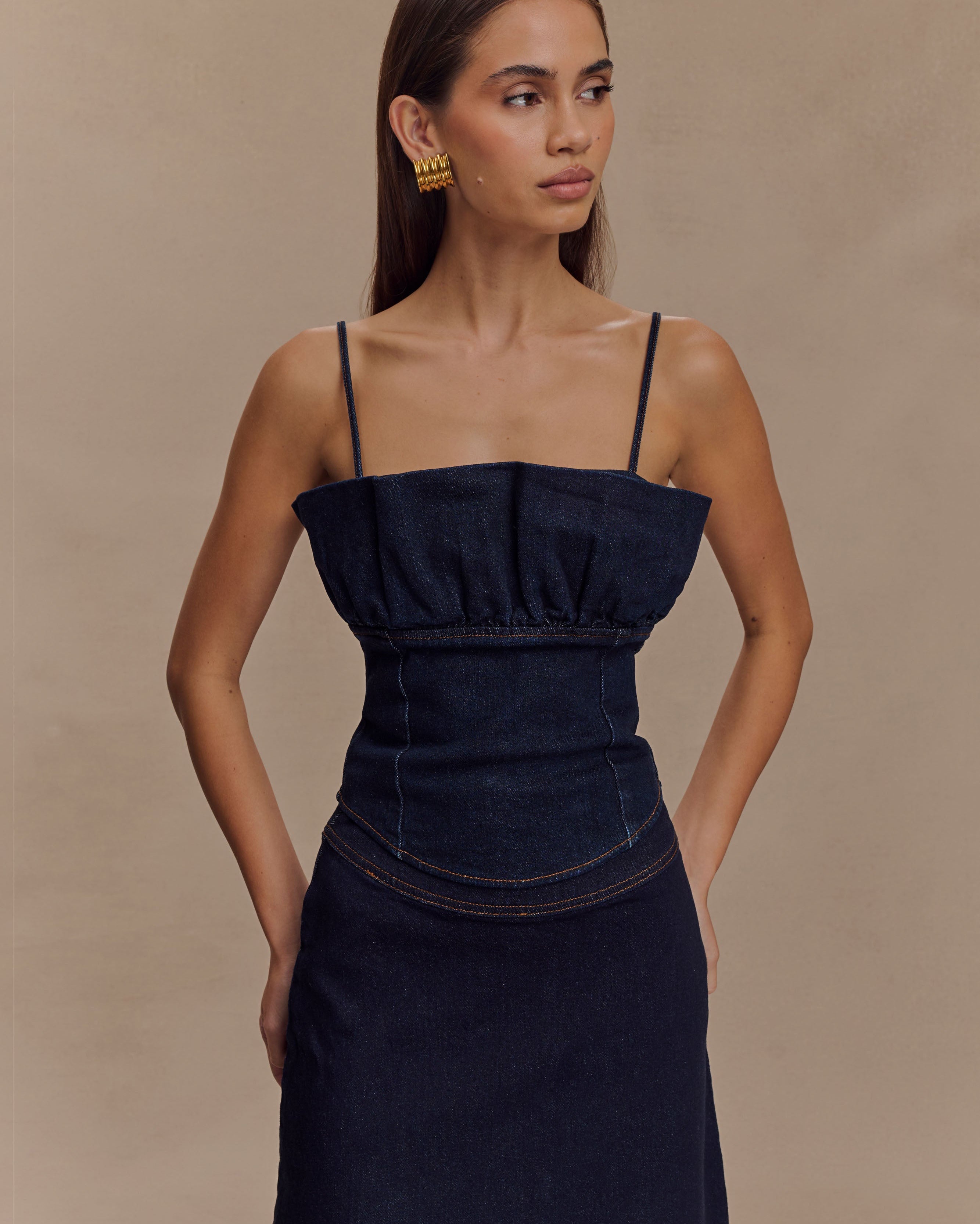 Cecilia Denim Frill Elbise