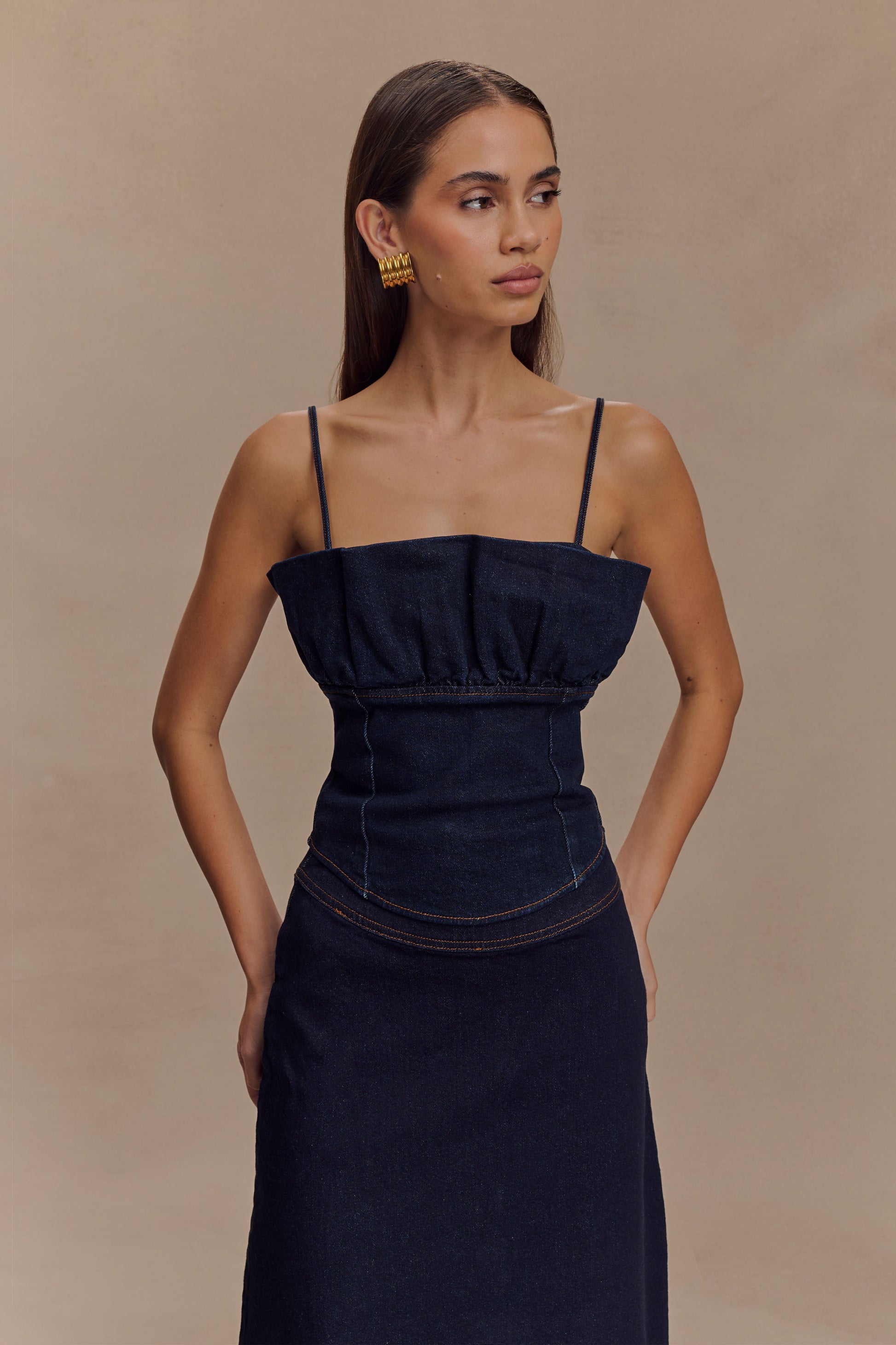 Cecilia Denim Frill Elbise