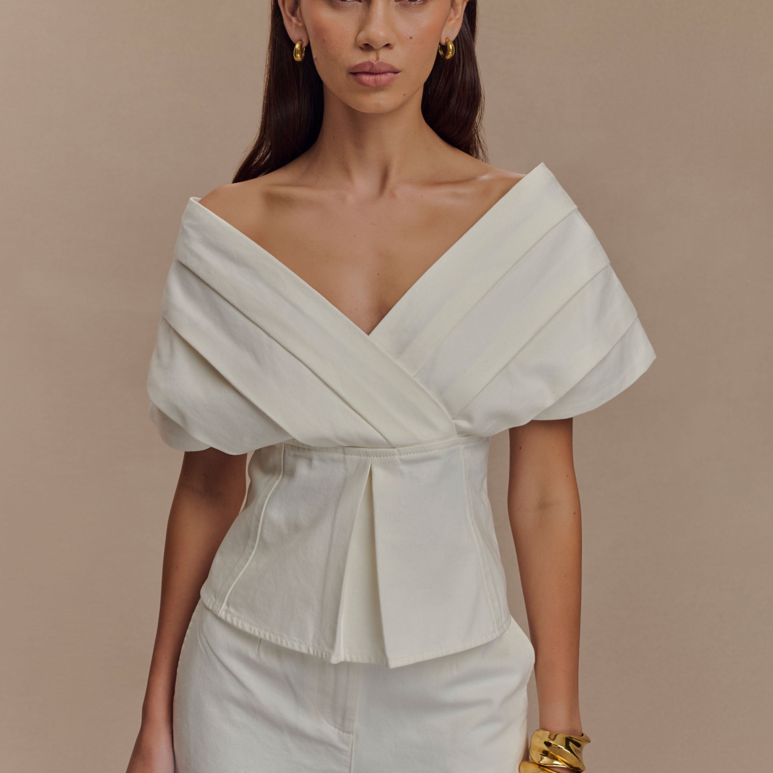 Rayne Off Shoulder Denim Üst