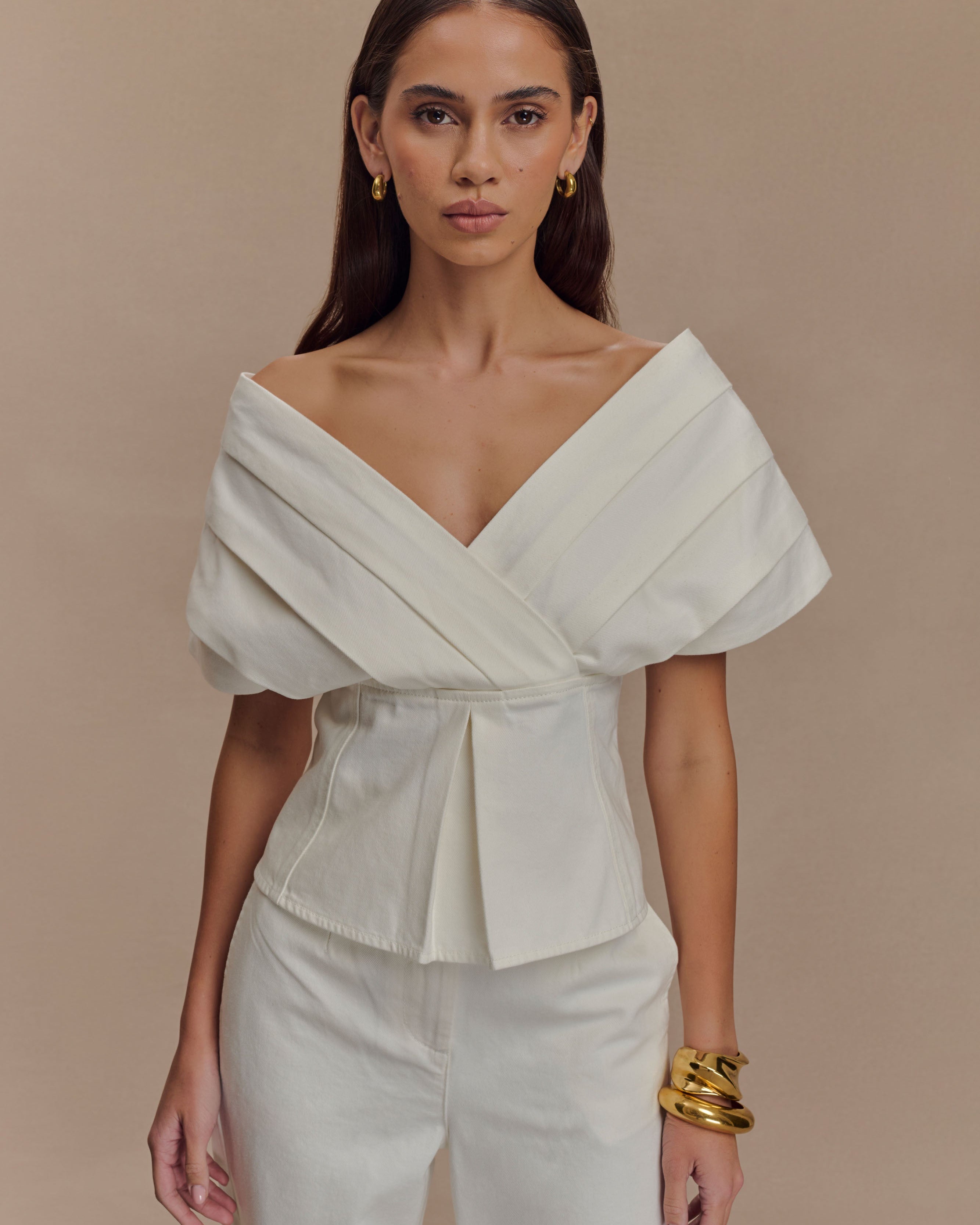 Rayne Off Shoulder Denim Üst