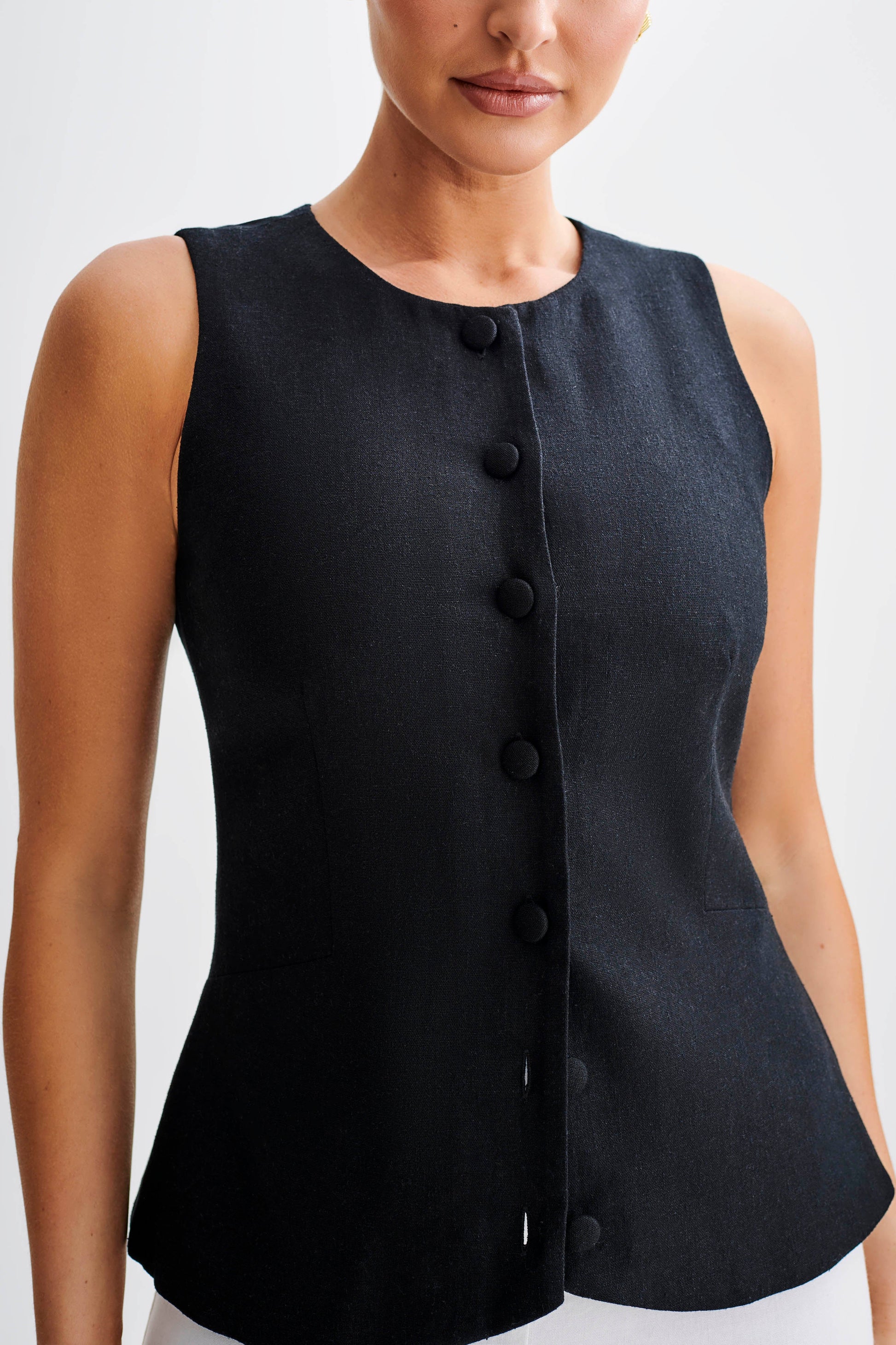 Laurence Sleeveless Linen Longline Üst