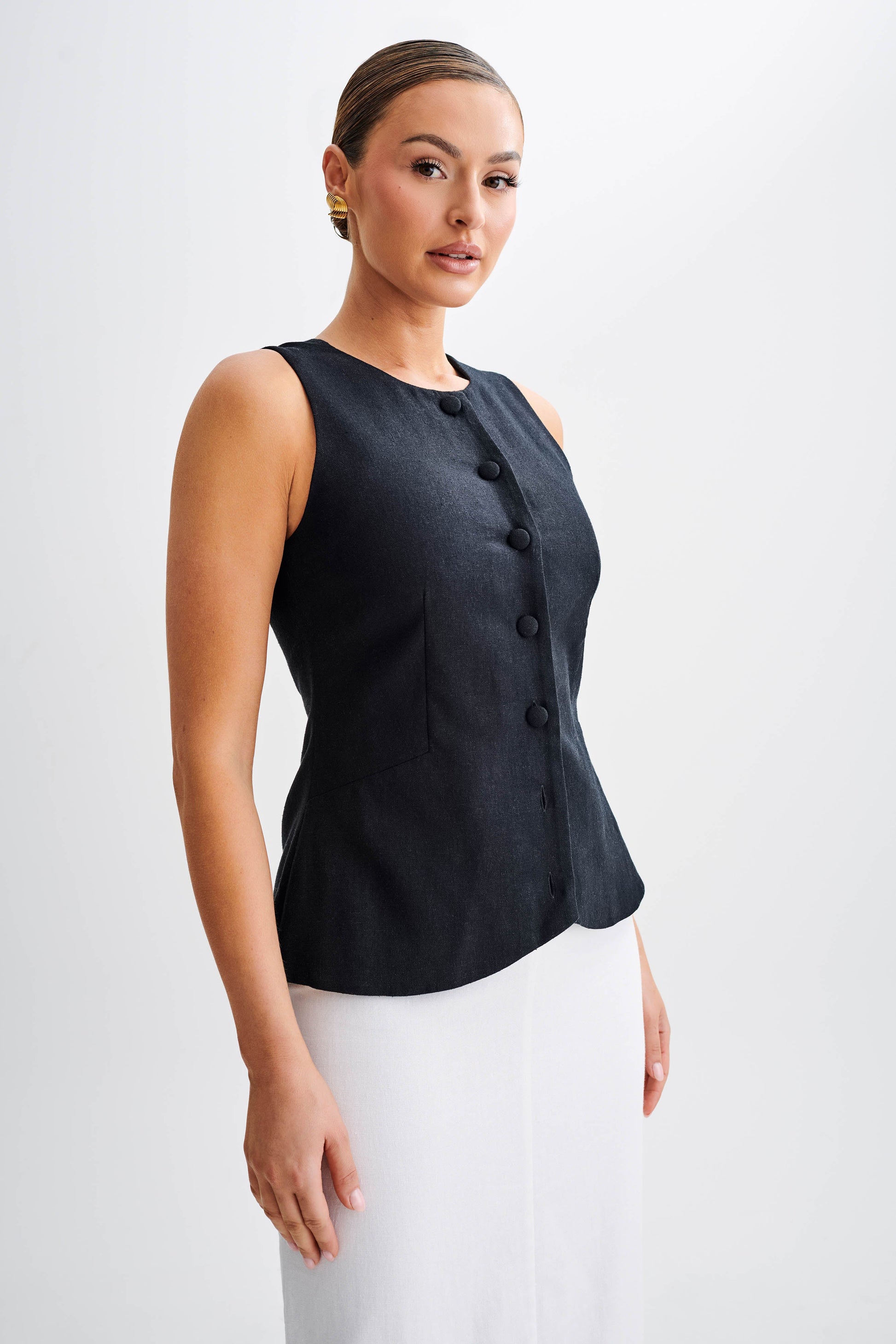 Laurence Sleeveless Linen Longline Üst