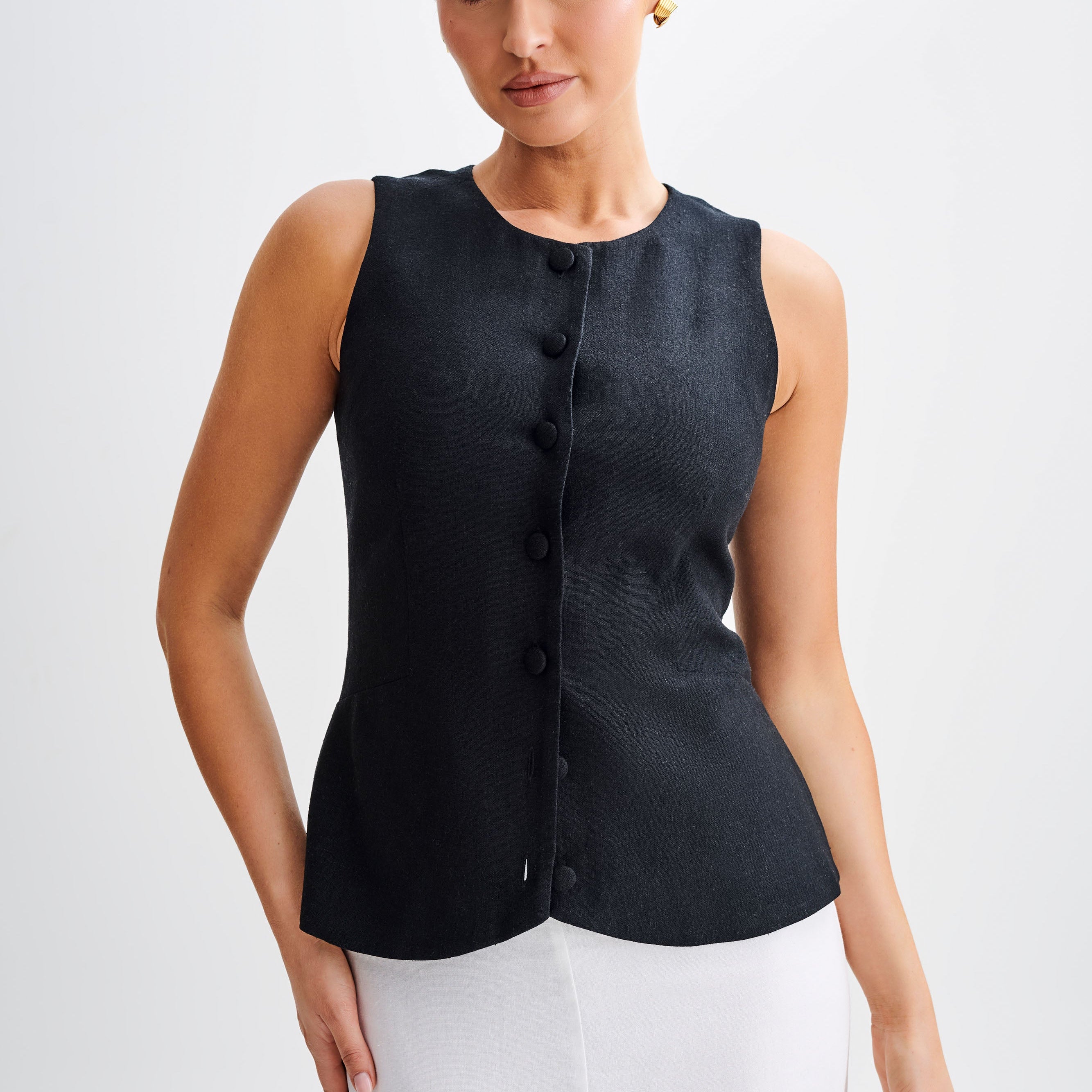 Laurence Sleeveless Linen Longline Üst