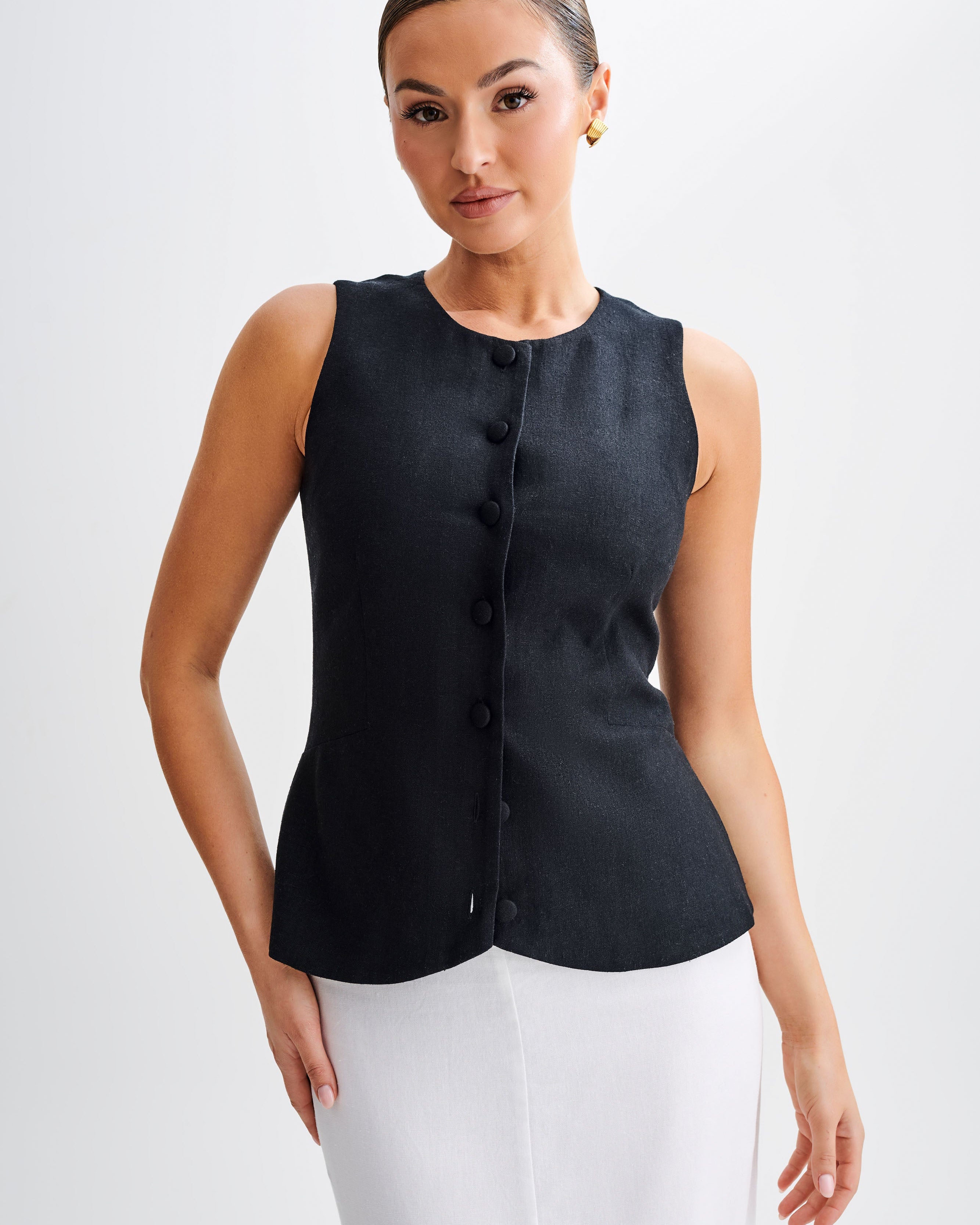 Laurence Sleeveless Linen Longline Üst