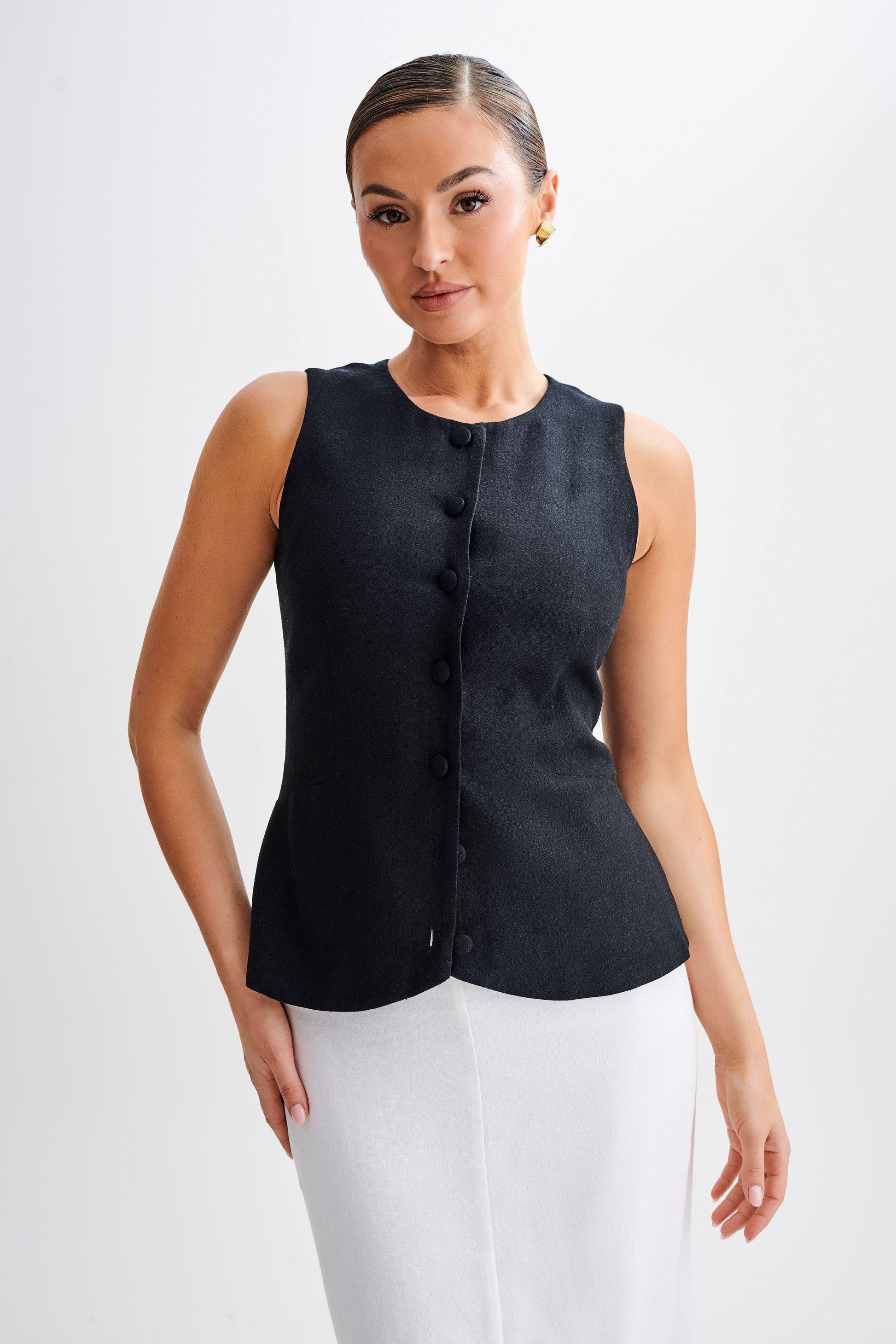 Laurence Sleeveless Linen Longline Üst