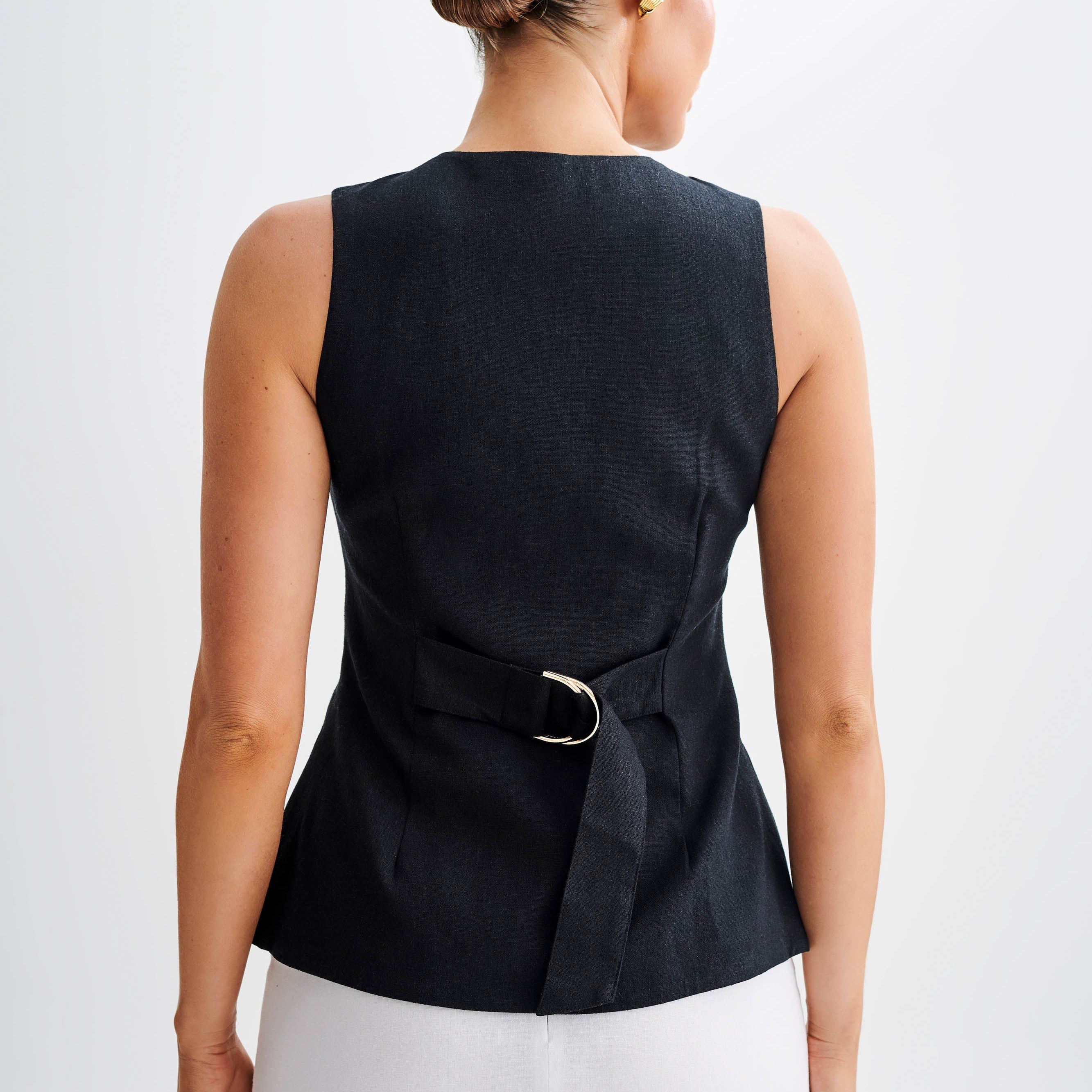 Laurence Sleeveless Linen Longline Üst