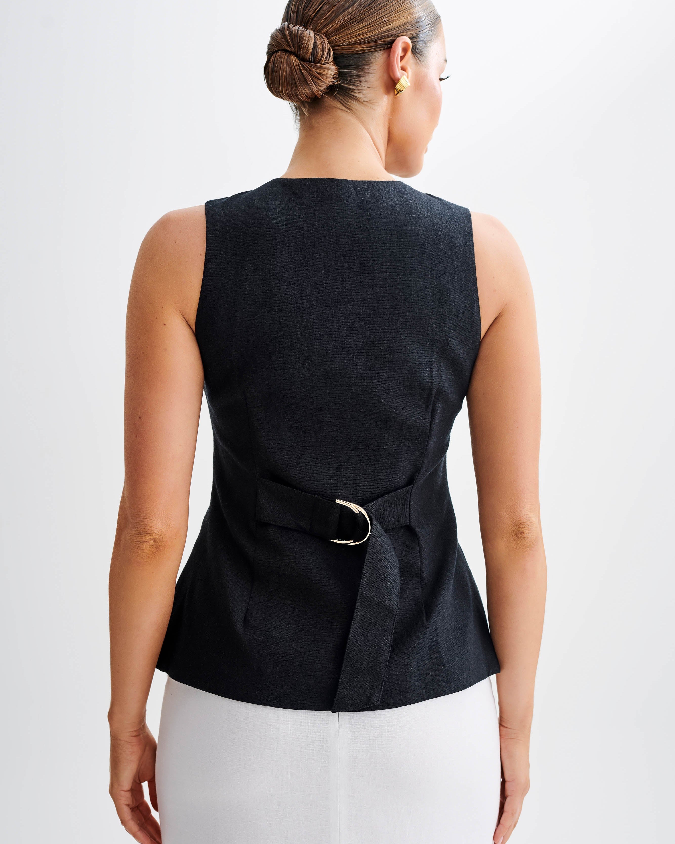 Laurence Sleeveless Linen Longline Üst