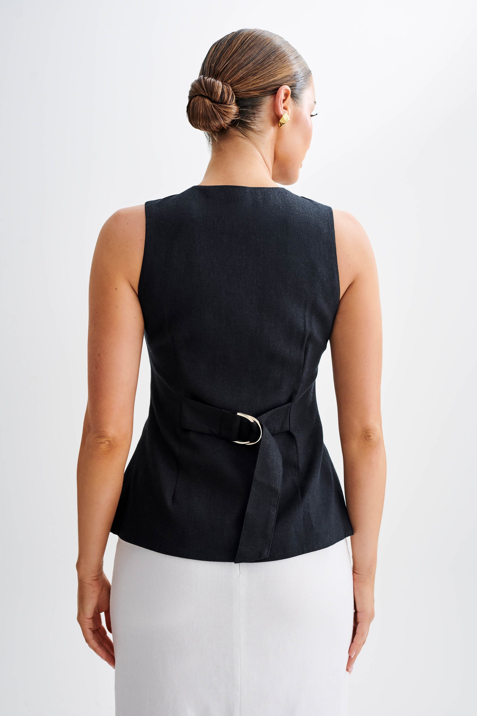 Laurence Sleeveless Linen Longline Üst