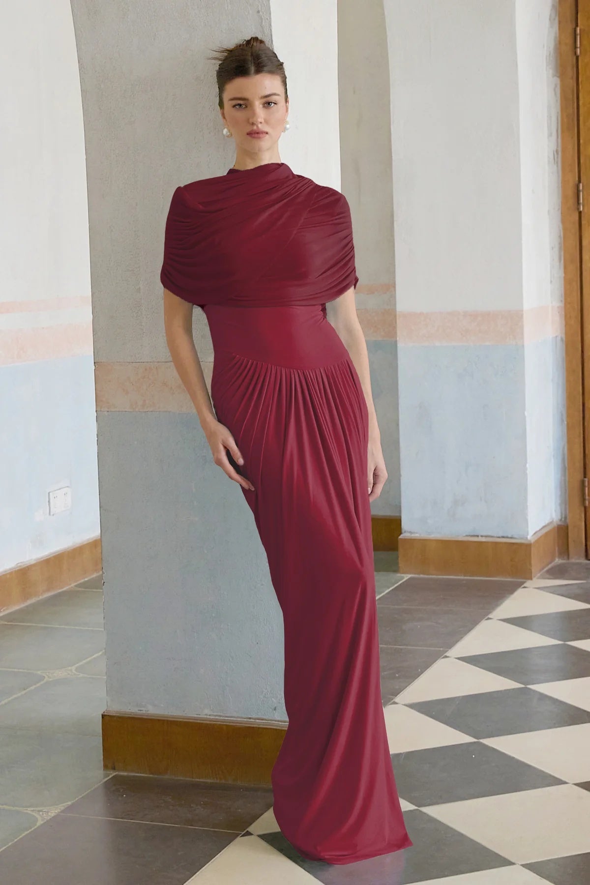 Elysia Asimetrik Pileli Maksi Elbise