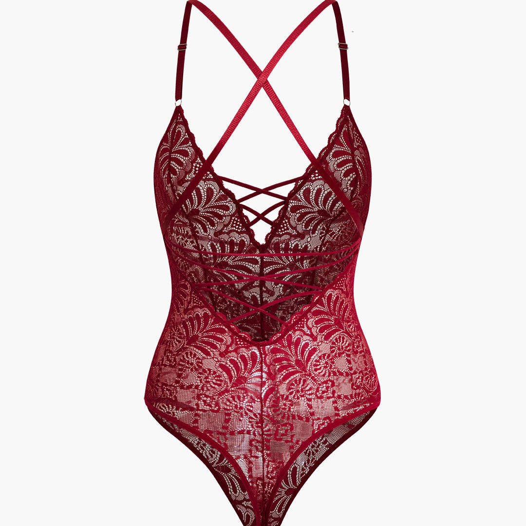 Dantel Sırt Dekolteli Çapraz Lingerie Bodysuit