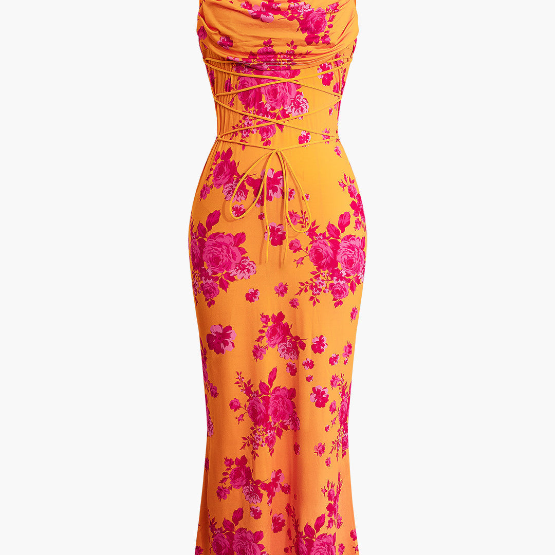 Floral Çiçek Desenli Maksi Elbise