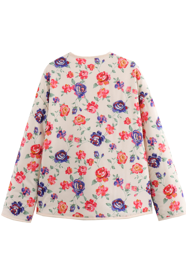 Çiçekli V Yaka Oversize Ceket