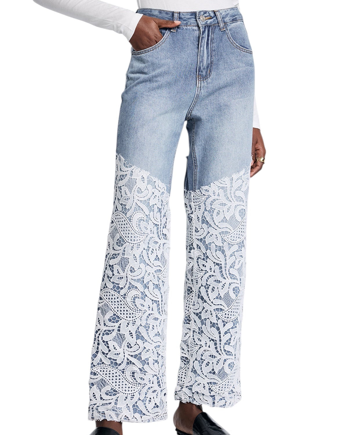 Dantel Detaylı Jean Pantalon