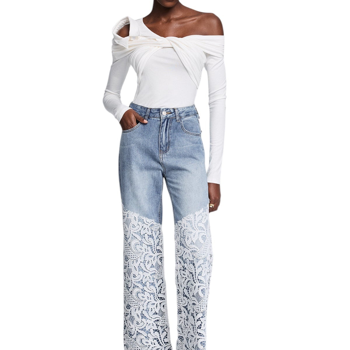 Dantel Detaylı Jean Pantalon