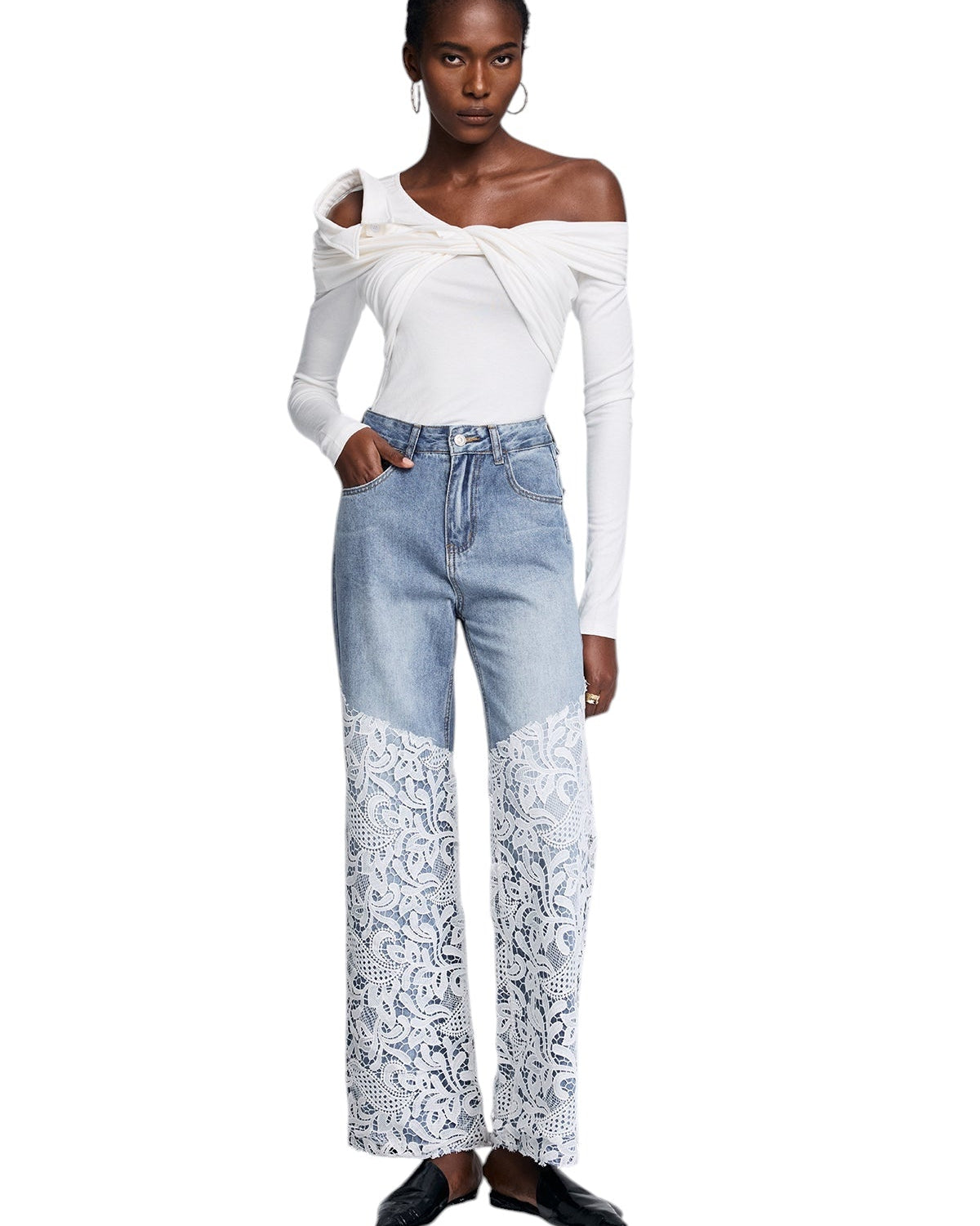 Dantel Detaylı Jean Pantalon
