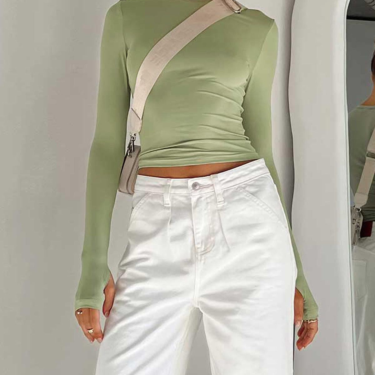 Zarif Uzun Kollu Crop Bluz
