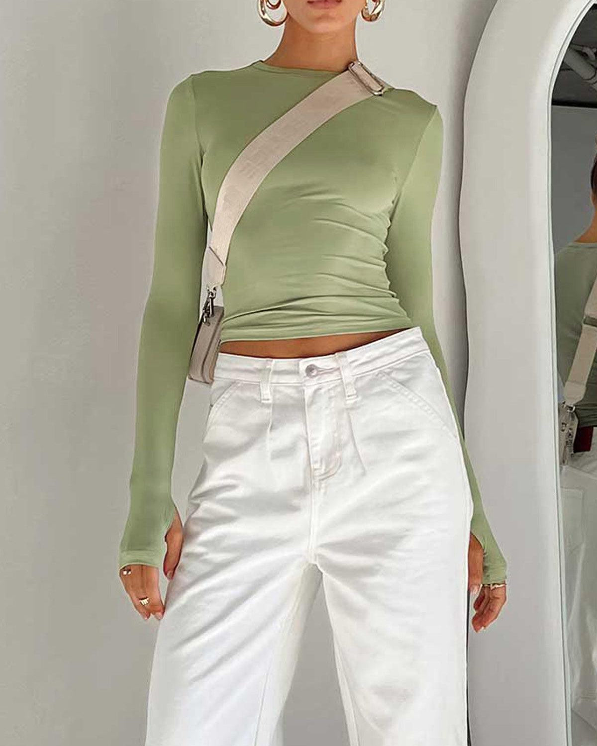 Zarif Uzun Kollu Crop Bluz