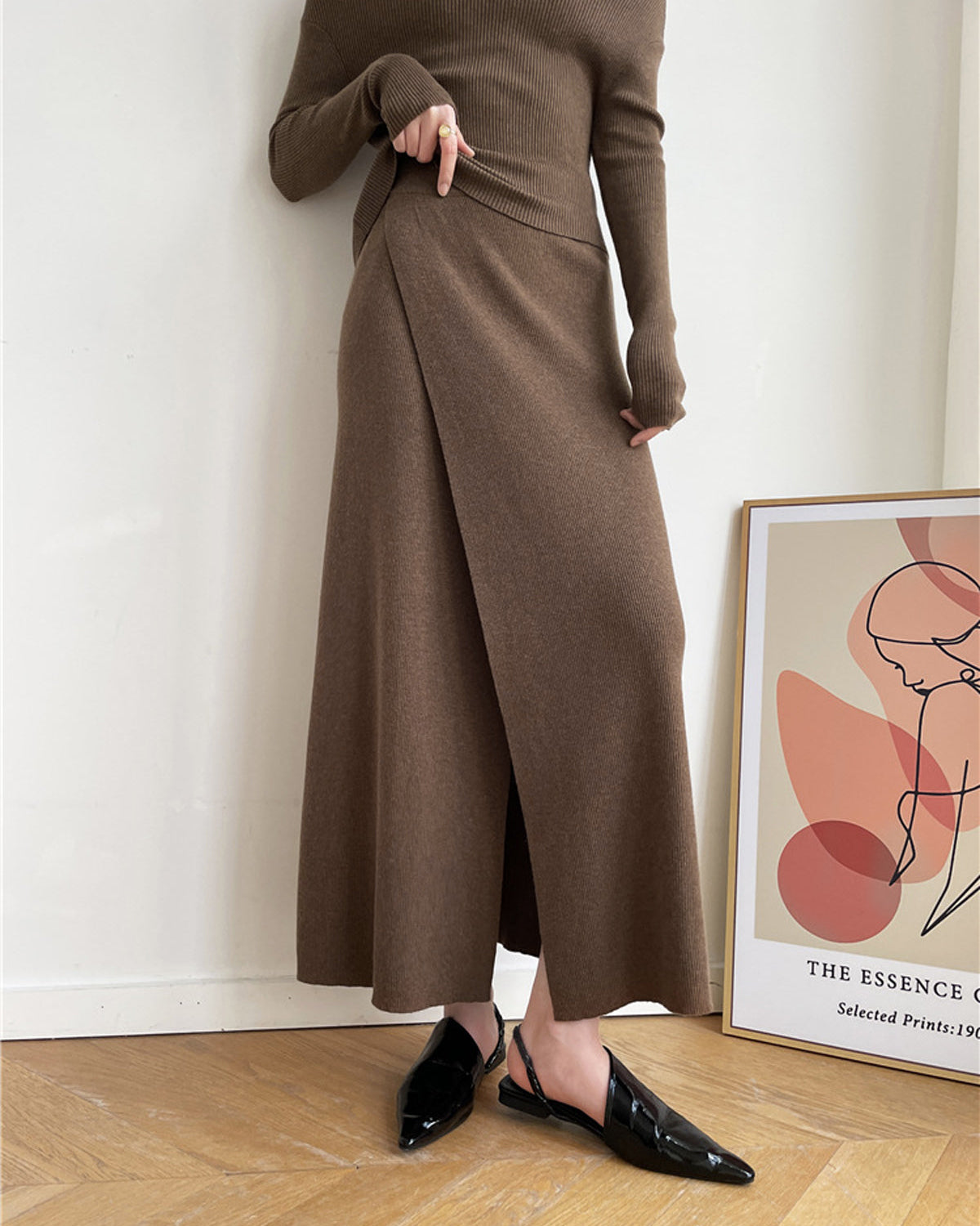 Caramel Slit Maxi Knit Etek