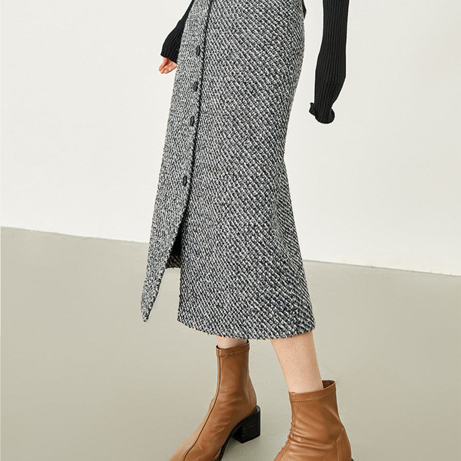 Button Down Tweed Boucle Maxi Etek