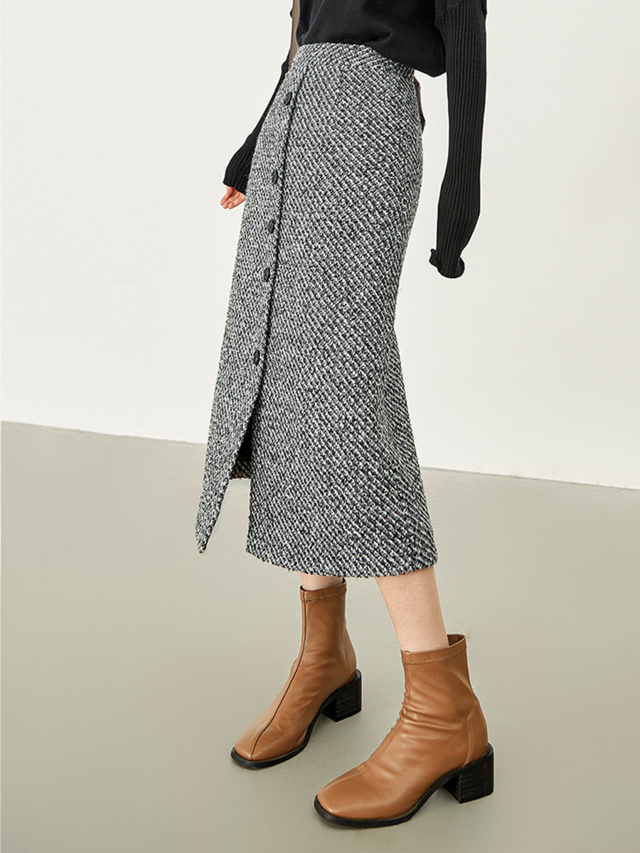 Button Down Tweed Boucle Maxi Etek