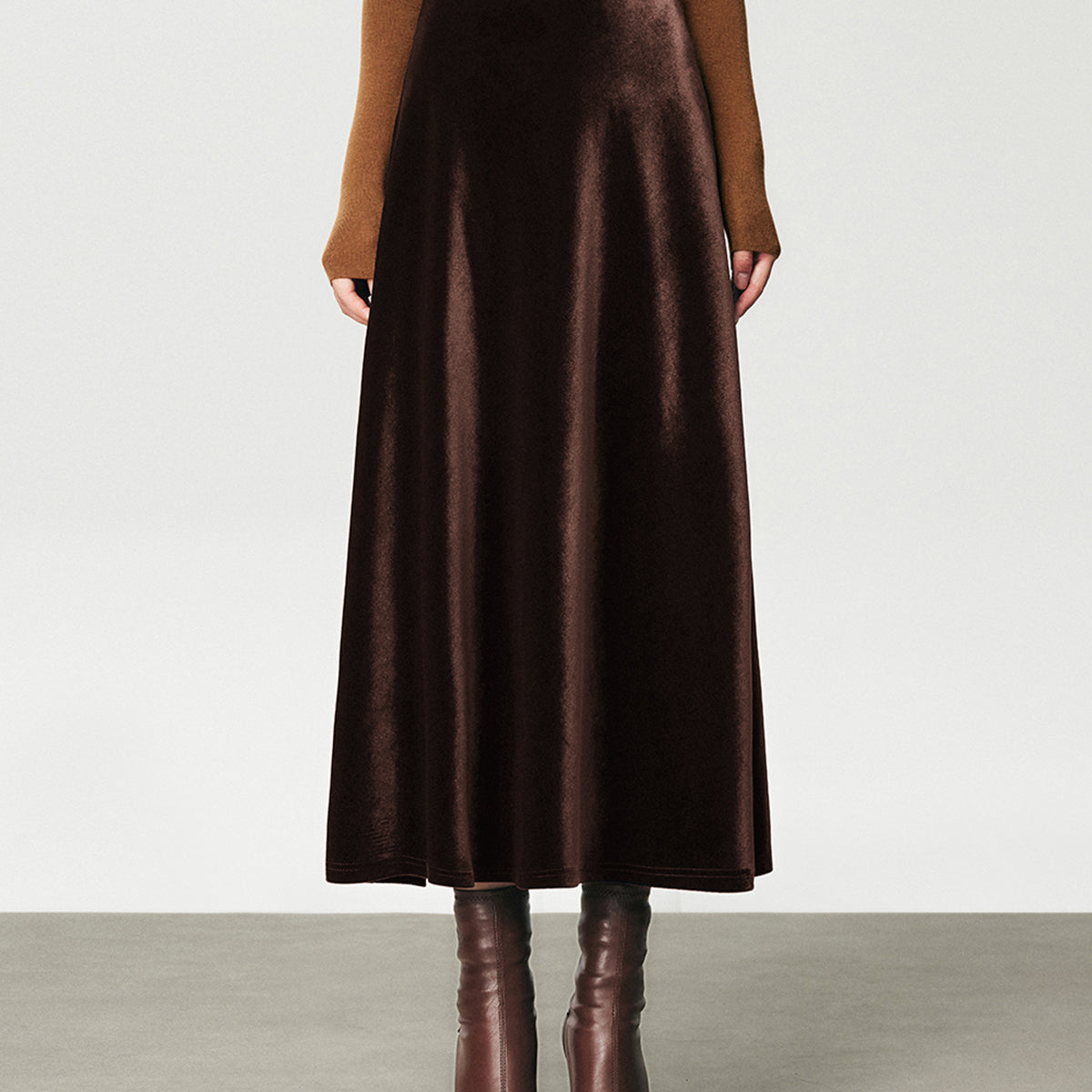 High Waist Velvet Maxi Etek