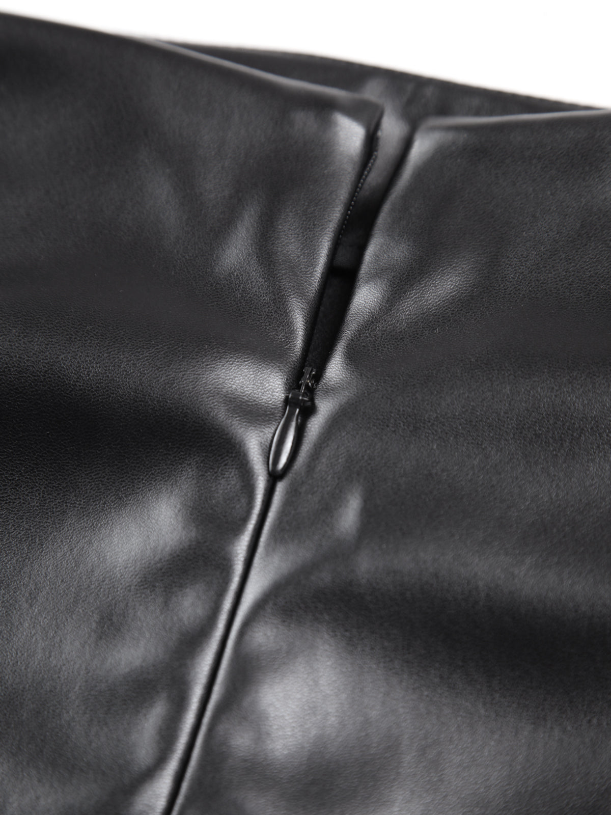 Faux Leather Ruched Slit Midi Etek