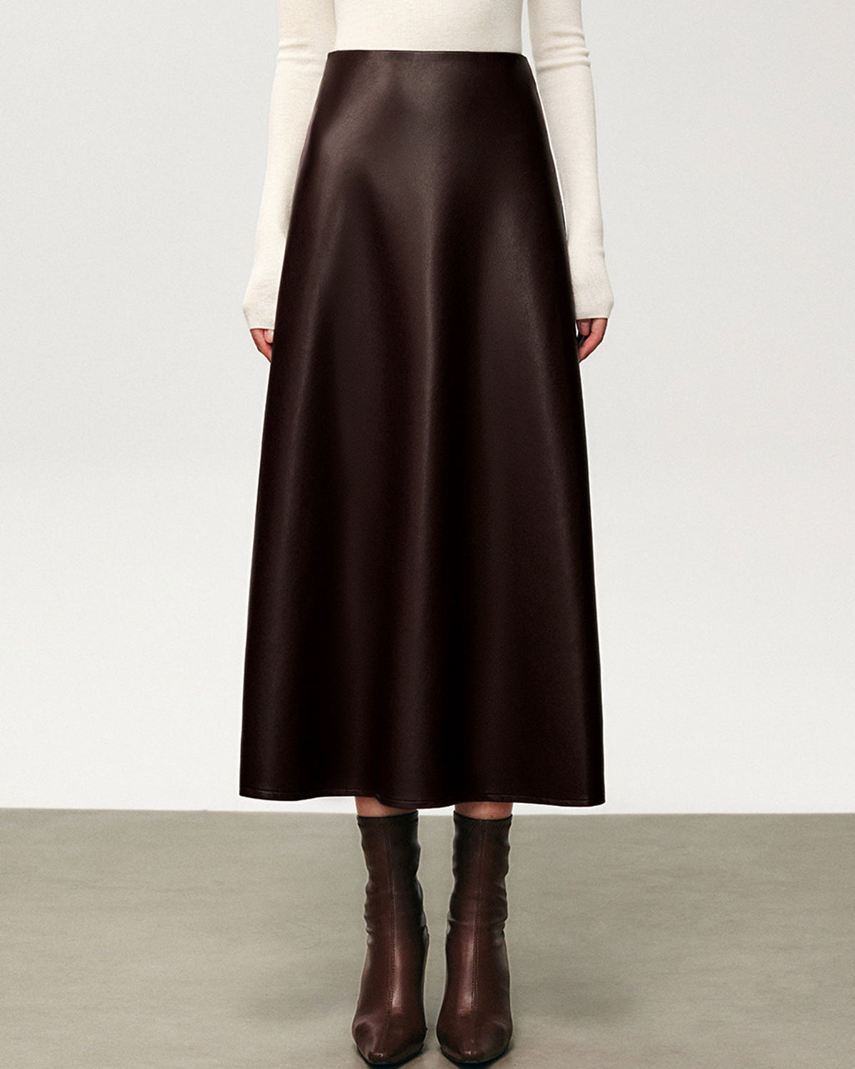 Pleated Kahverengi Suni Deri Etek