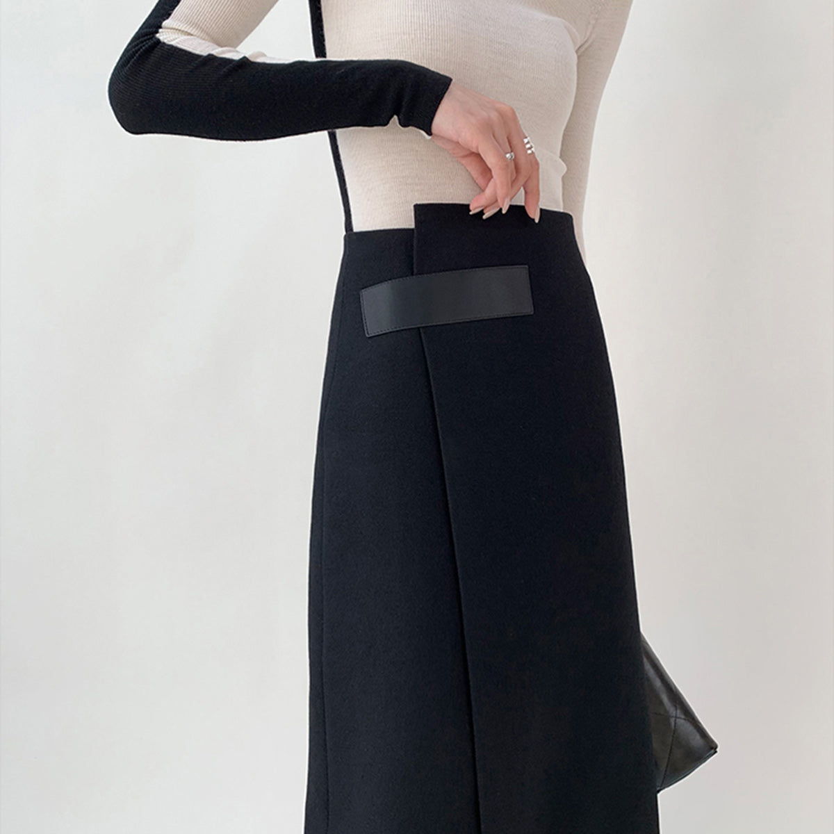 High Waist Tweed Asymmetric Wrap Midi Etek
