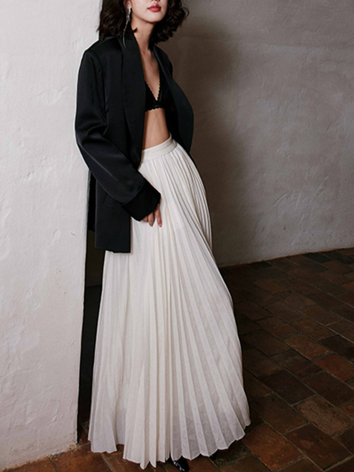 Solid Pleated Maxi Etek