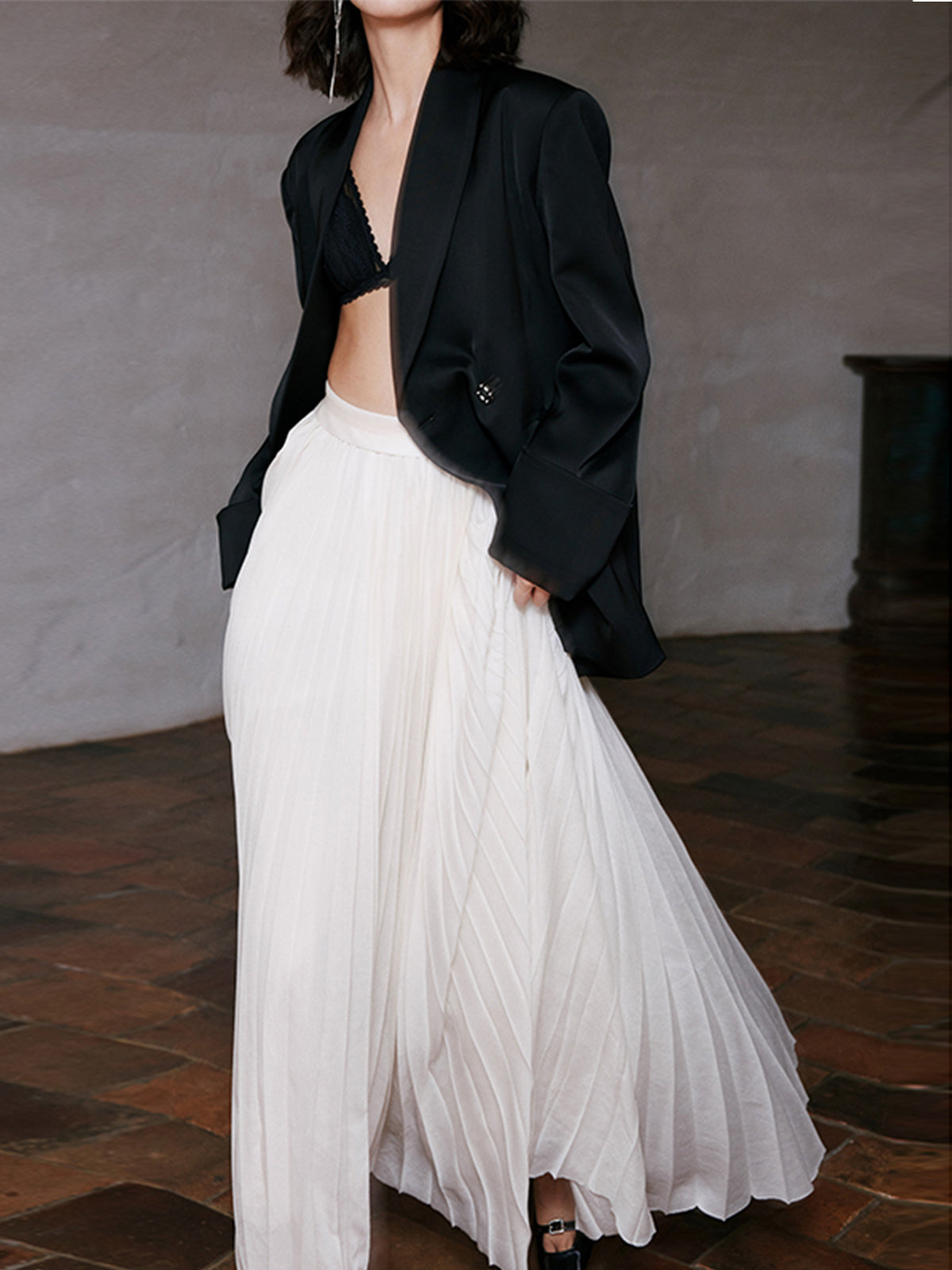 Solid Pleated Maxi Etek