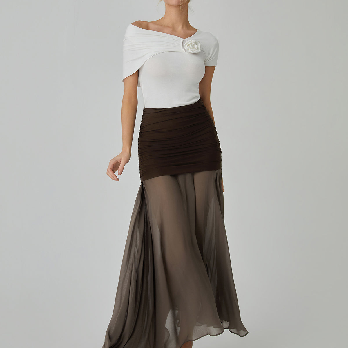 Net Chiffon Patchwork Maxi Etek